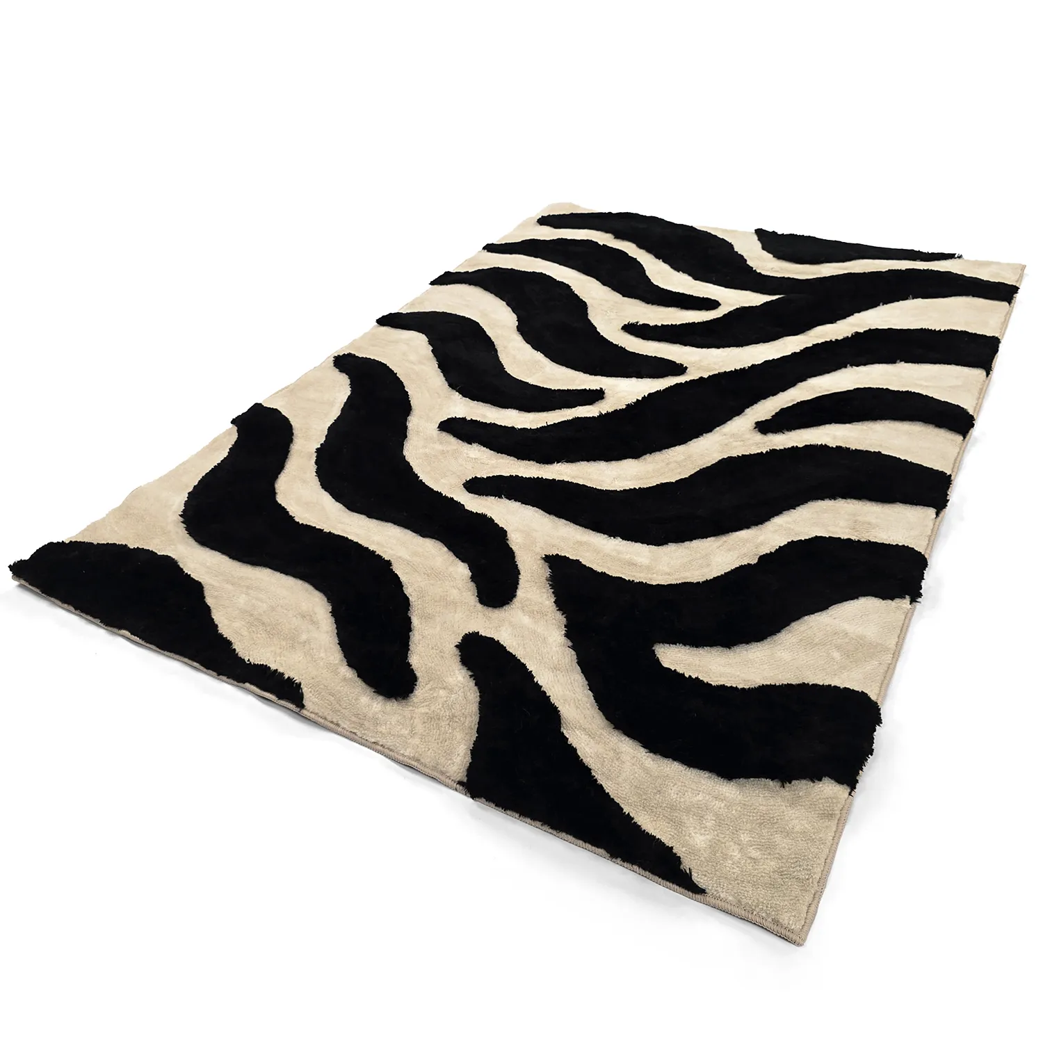 Tapis shaggy - Fergana (crème/noir)