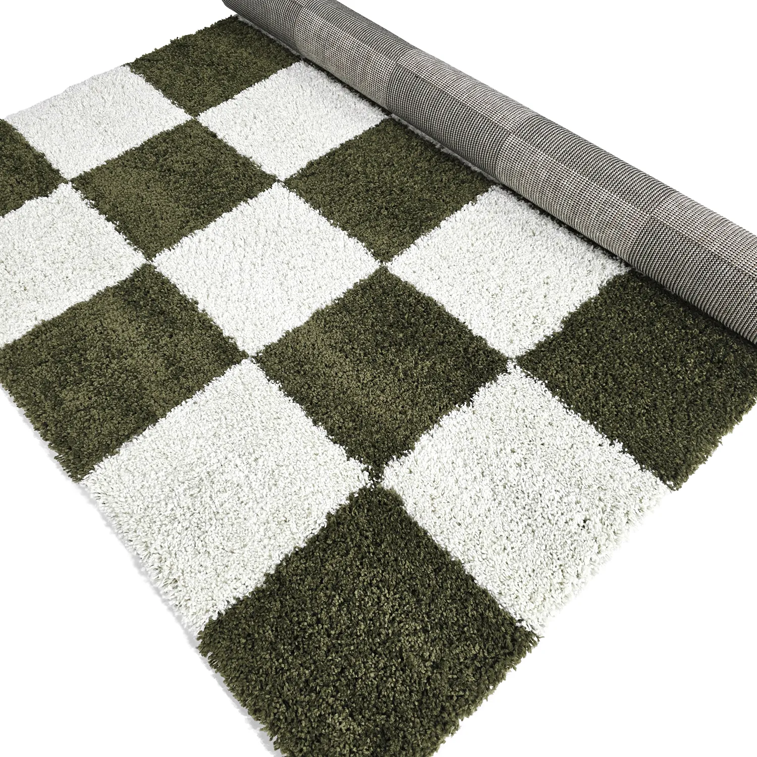 Tapis à poils longs - Gordes (vert/blanc)