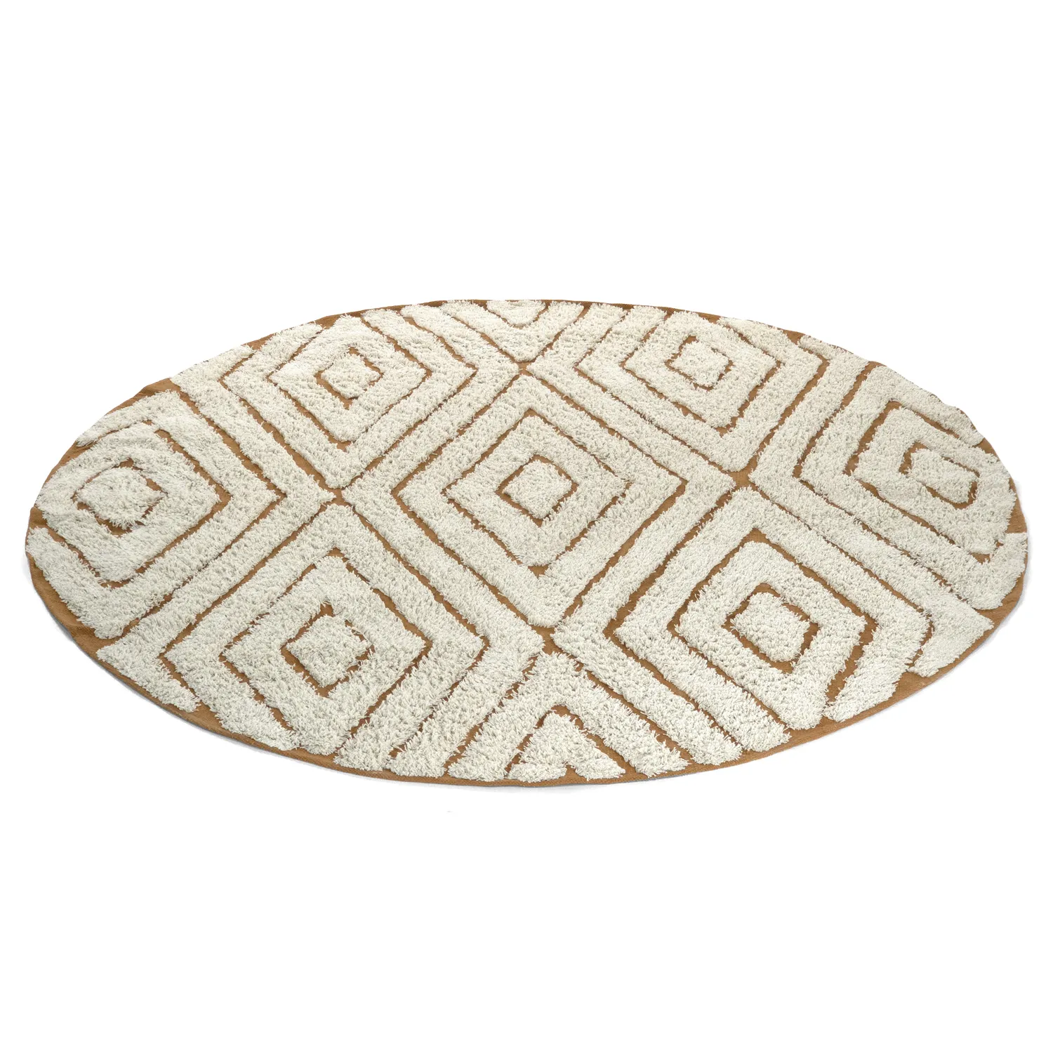 Tapis rond - Holwell Natural Cotton Shaggy (umazano bela/rjava)