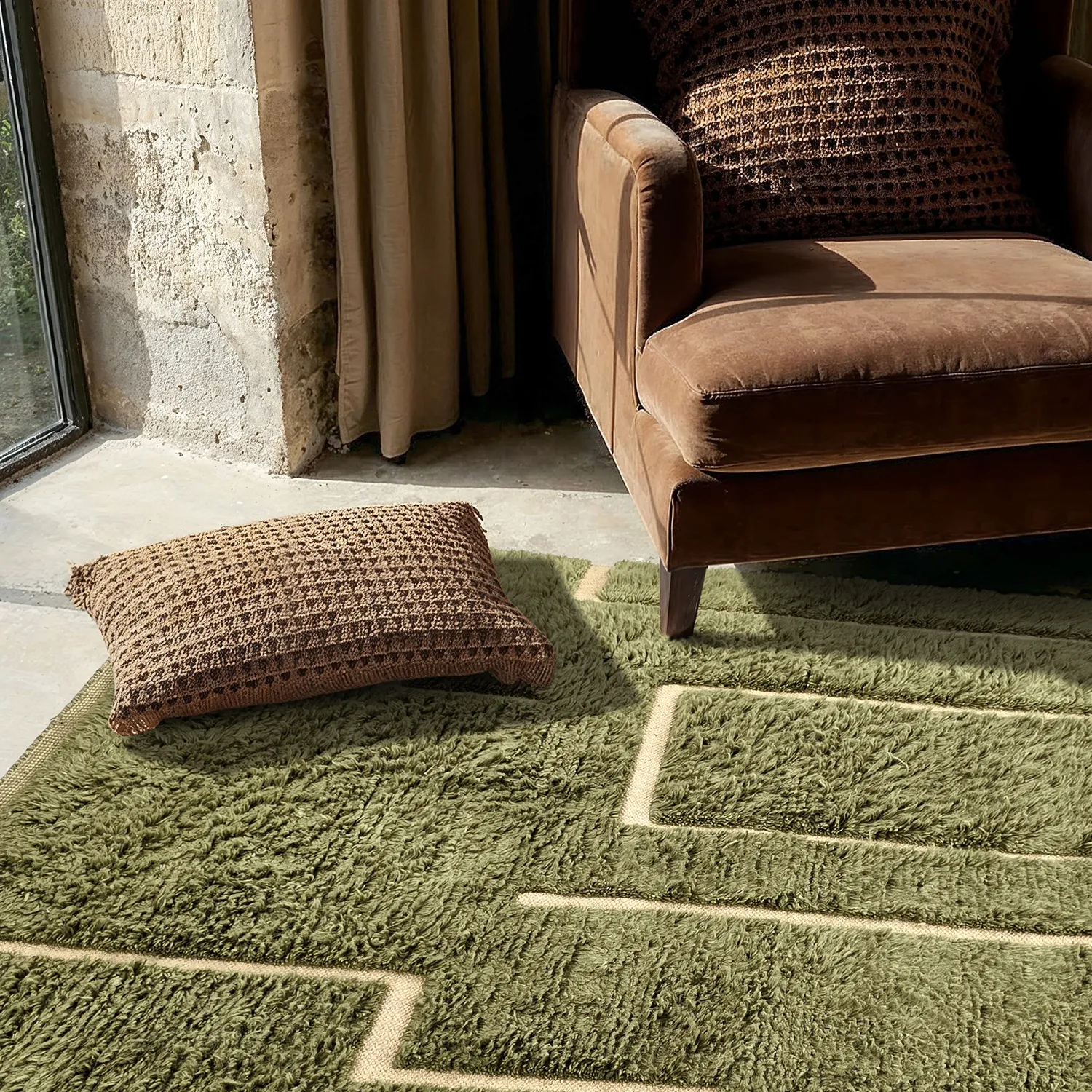 Hochflorteppiche - Kiberg Hand Woven Wool Shaggy (grün)