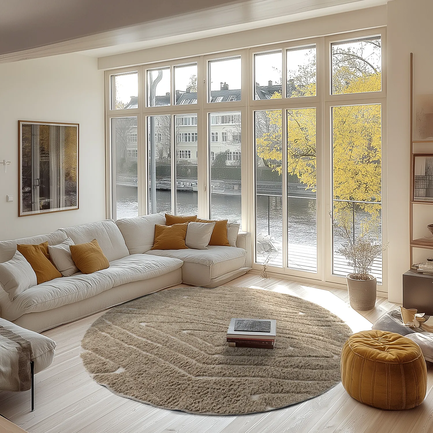 Runde Teppiche - Kindon Natural Cotton Shaggy (beige/weiß)