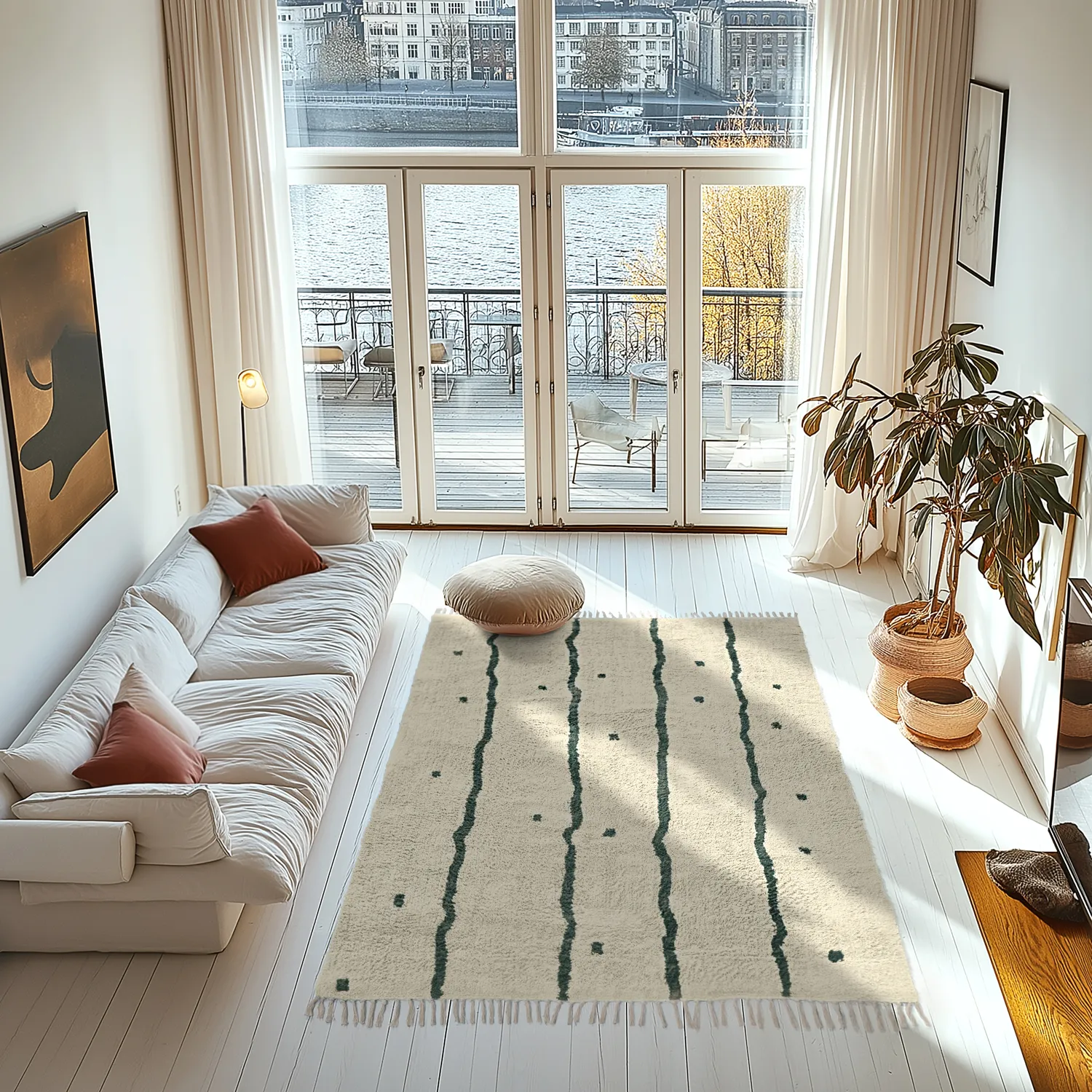 Hochflorteppiche - Leora Natural Cotton Shaggy (beige/grün)