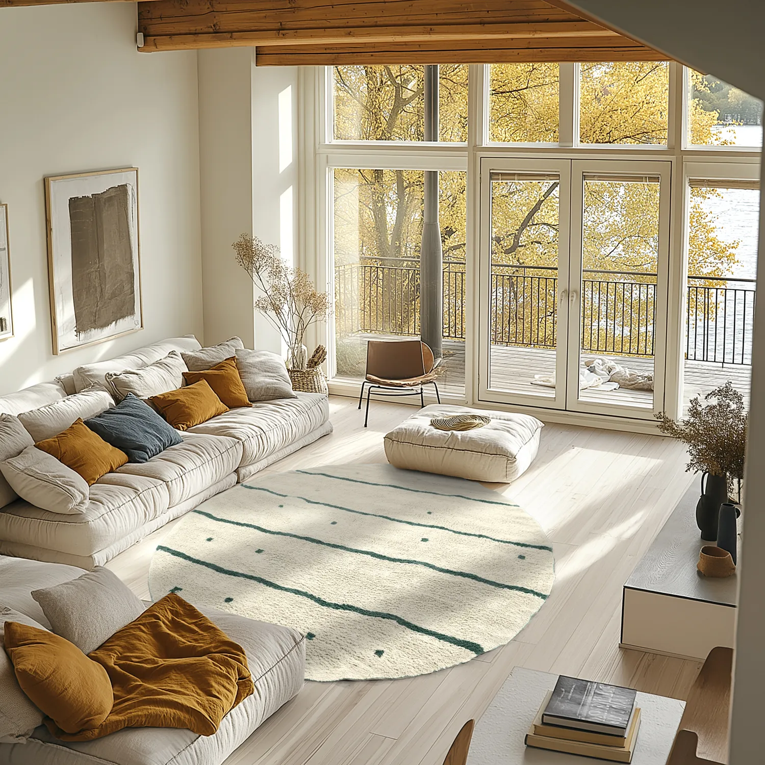 Rund Teppich - Leora Natural Cotton Shaggy (beige/grün)