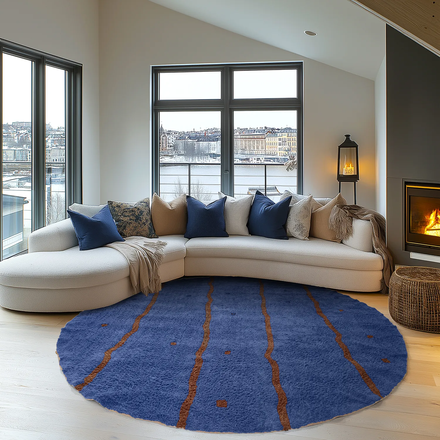 Rund Teppich - Leora Natural Cotton Shaggy (blau/braun)