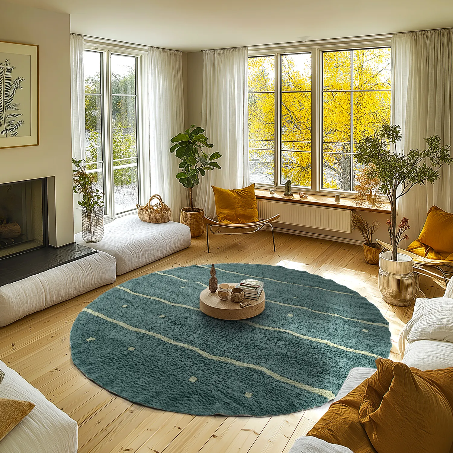 Tapis rond - Leora Natural Cotton Shaggy (vert)