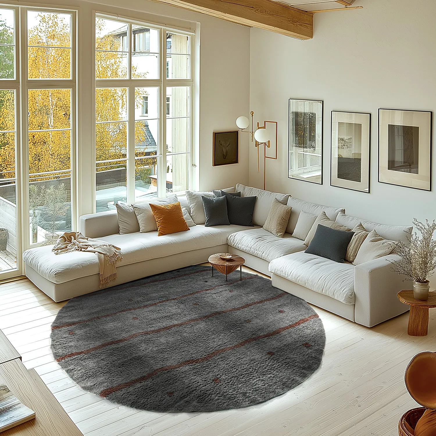 Tapis rond - Leora Natural Cotton Shaggy (noir/marron)