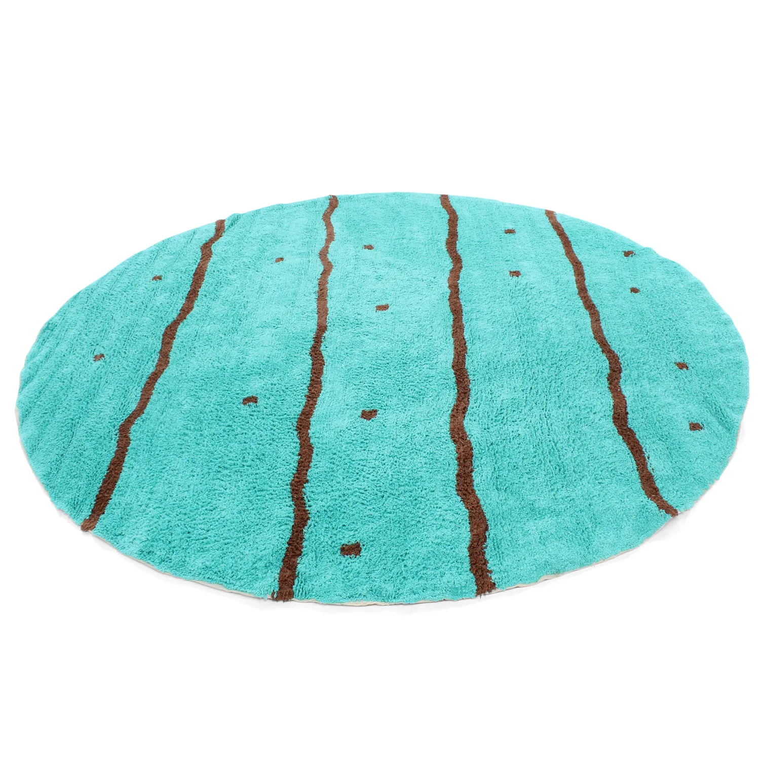 Rund Teppich - Leora Natural Cotton Shaggy (türkis/braun)