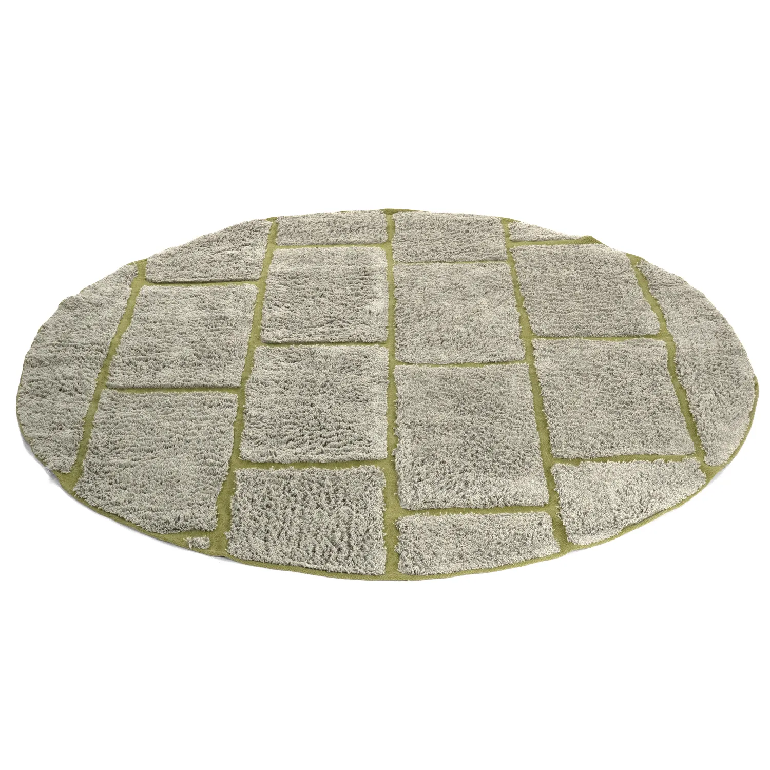 Runde Teppiche - Lindley Natural Cotton Shaggy (greige/grün)