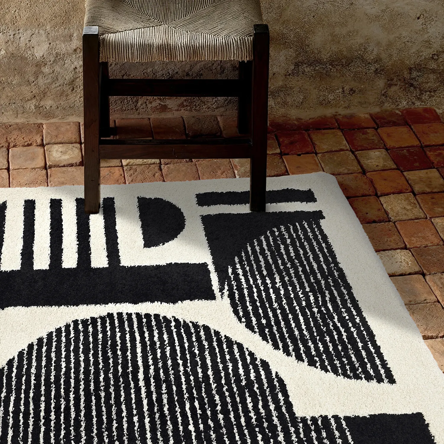 Hochflorteppiche - Maron (schwarz/weiß)