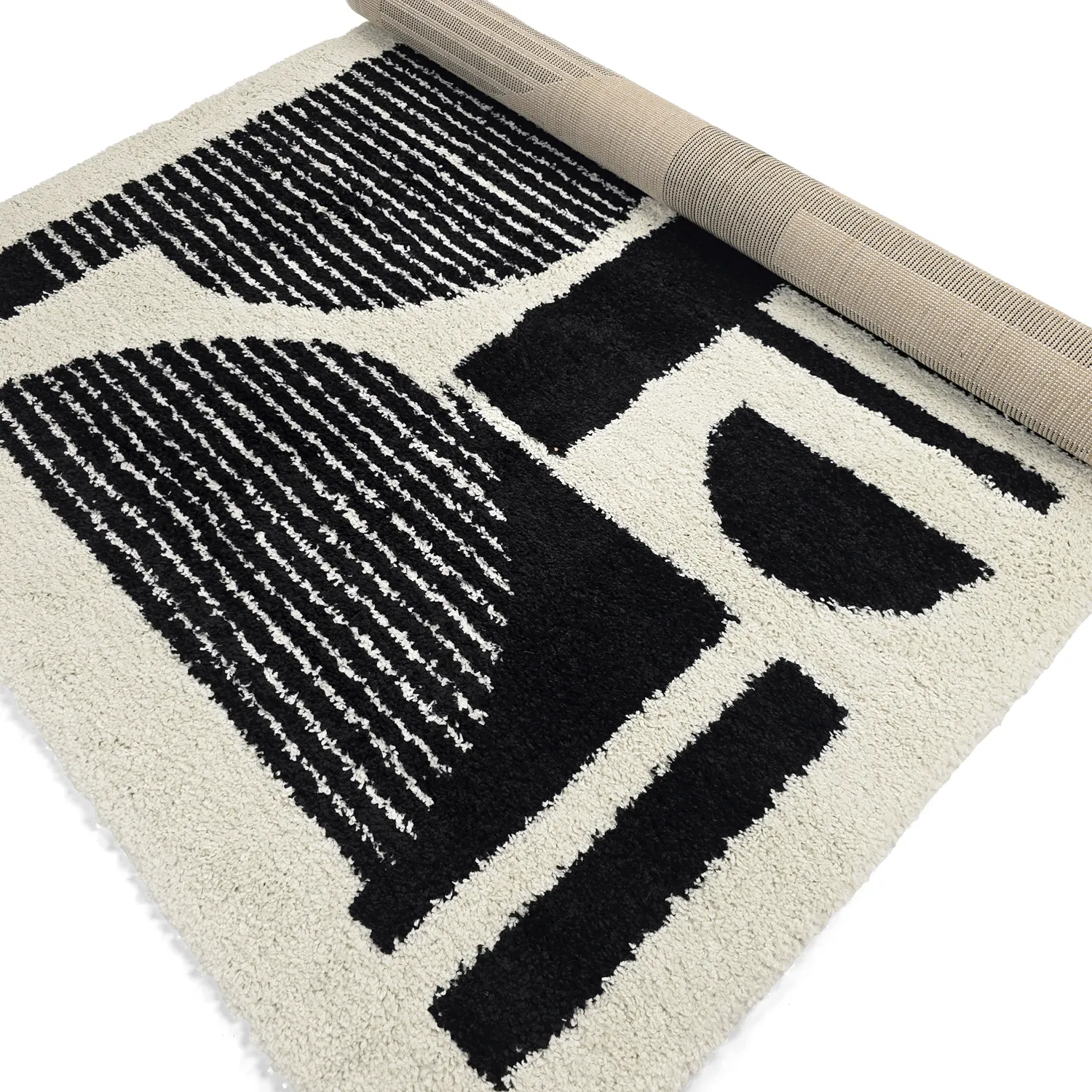 Hochflorteppiche - Maron (schwarz/weiß)