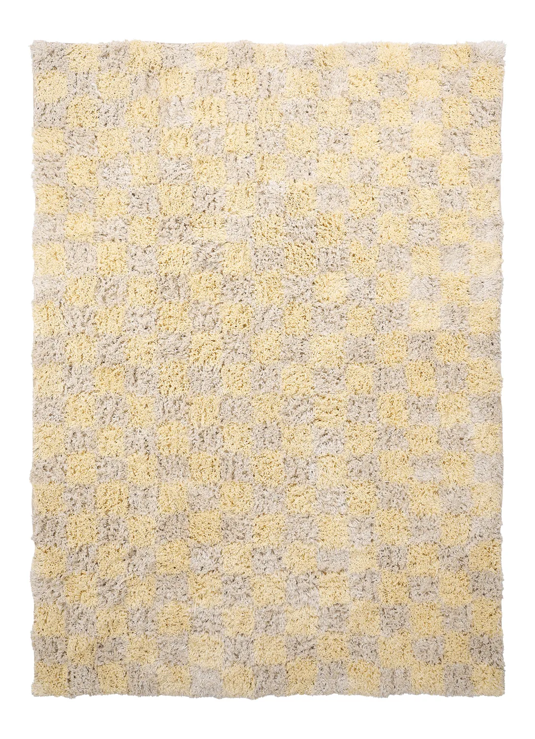 Tapis shaggy - Methoni Check Cotton Shaggy (crème/jaune clair)
