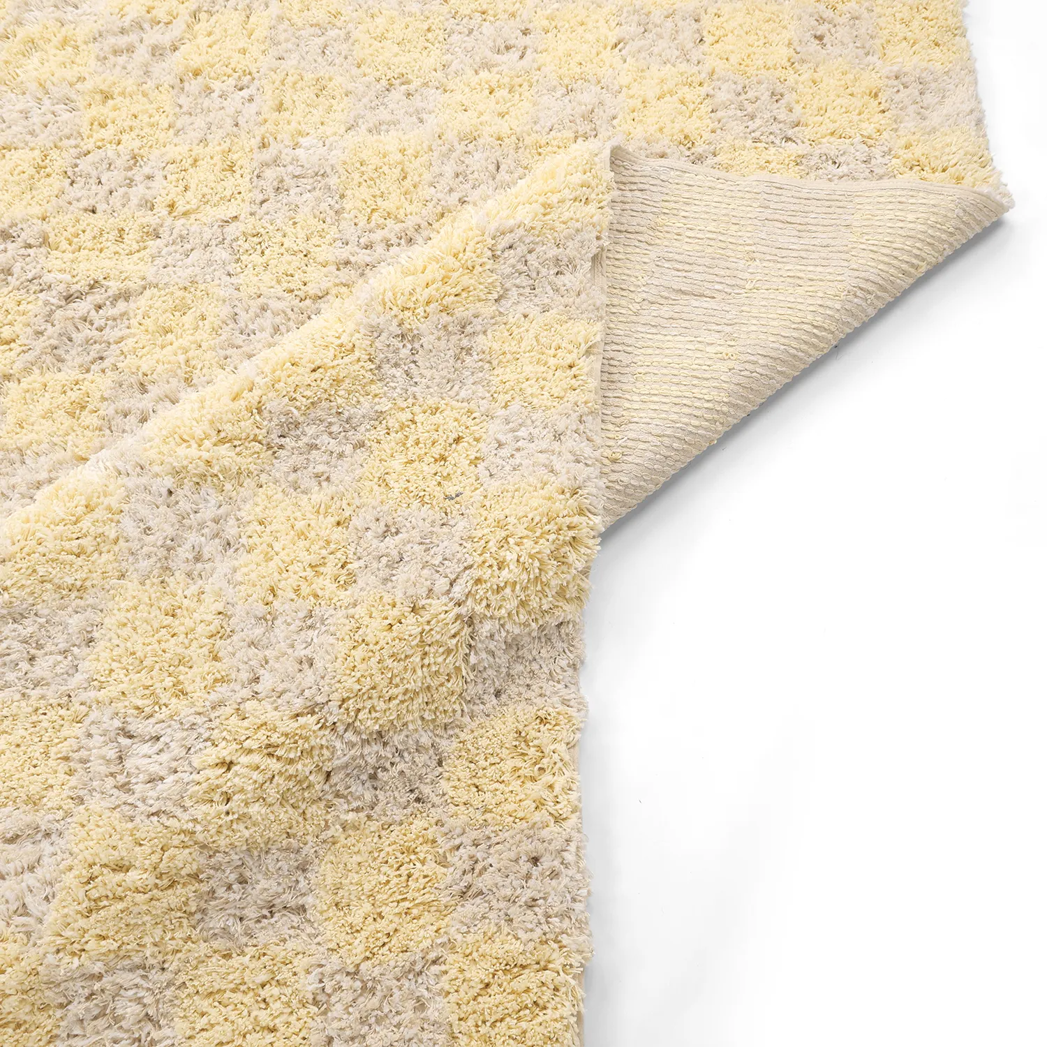 Tapis shaggy - Methoni Check Cotton Shaggy (crème/jaune clair)