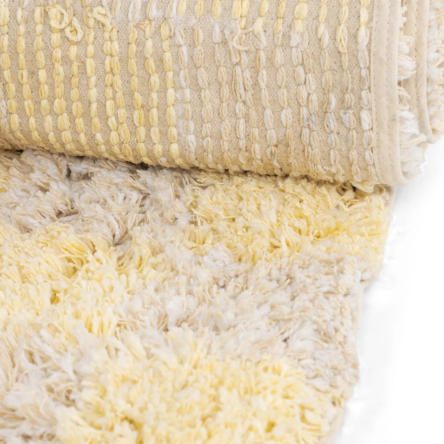 Tapis shaggy - Methoni Check Cotton Shaggy (crème/jaune clair)