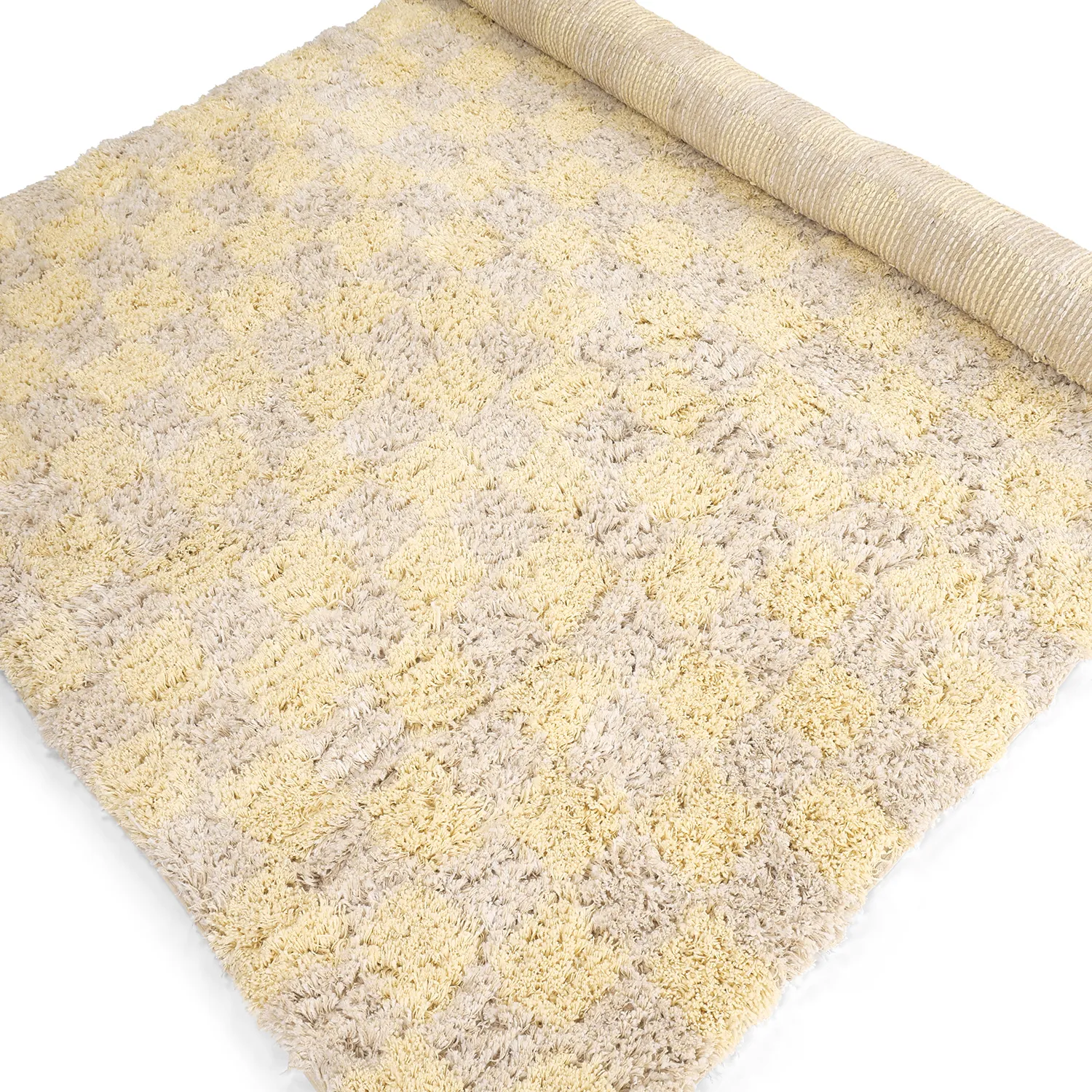 Tapis shaggy - Methoni Check Cotton Shaggy (crème/jaune clair)