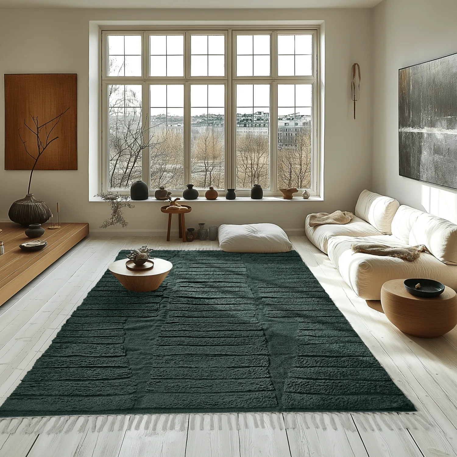 Hochflorteppiche - Rani Natural Cotton Shaggy (grün)