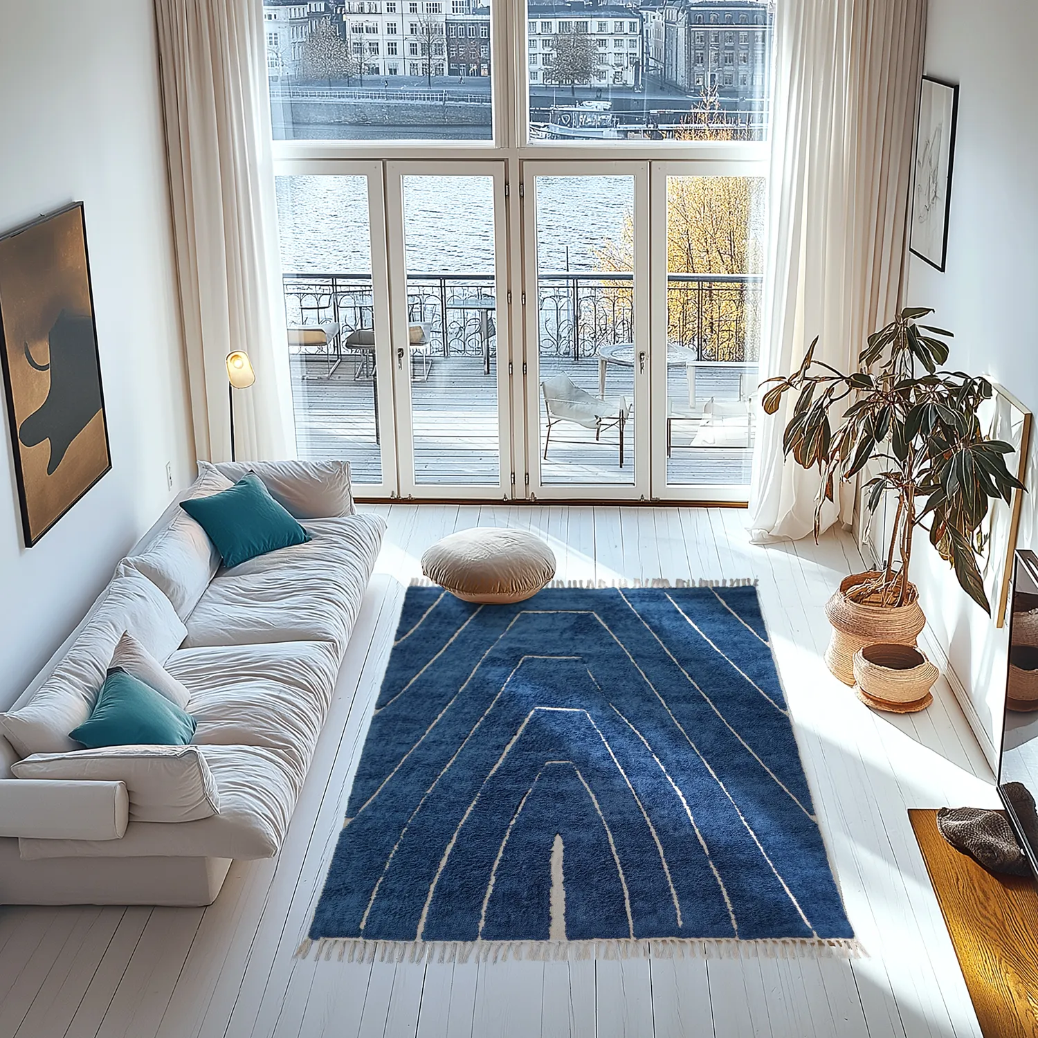 Tapis à poils longs - Sivia Natural Cotton Shaggy (bleu)