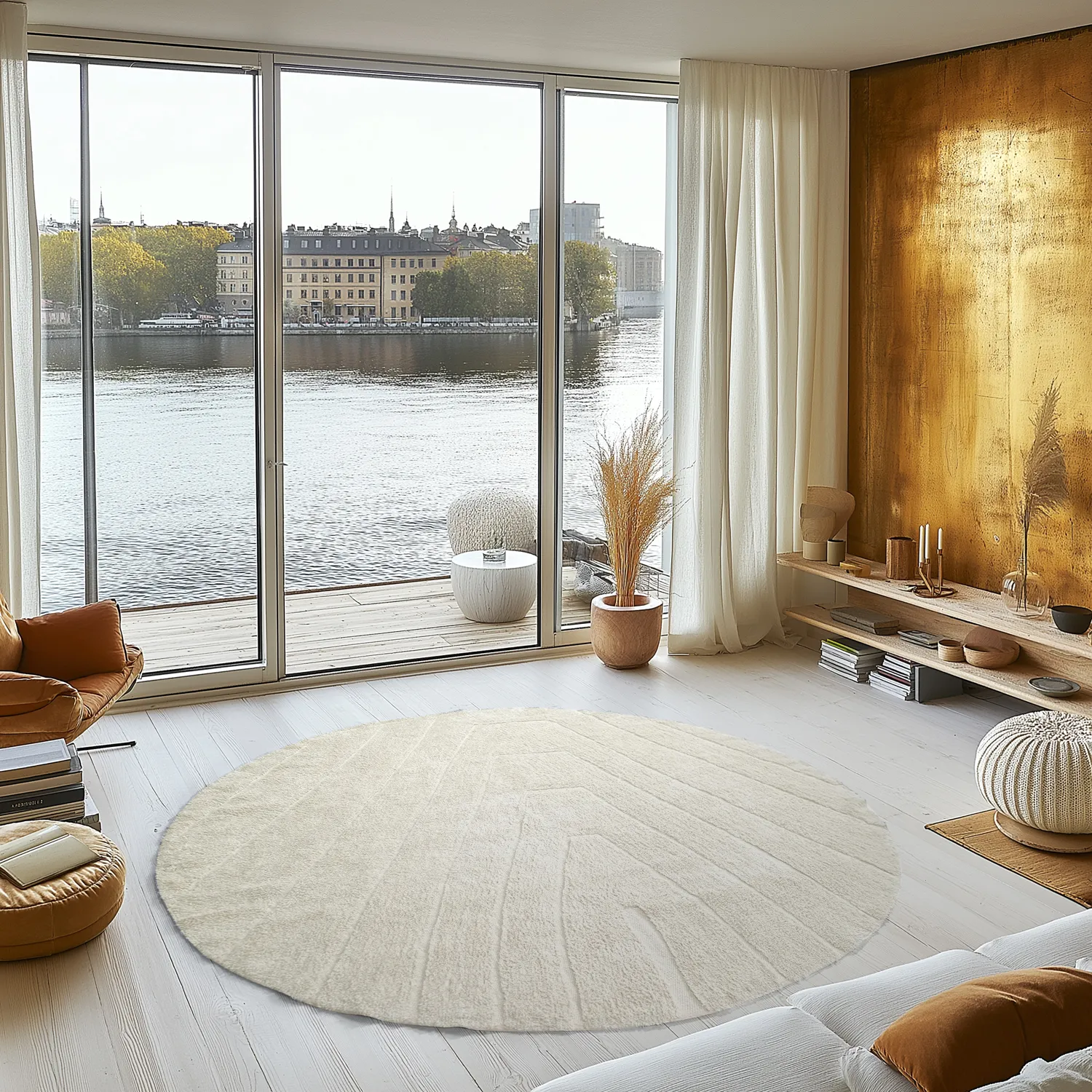 Rund Teppich - Sivia Natural Cotton Shaggy (cremefarben)