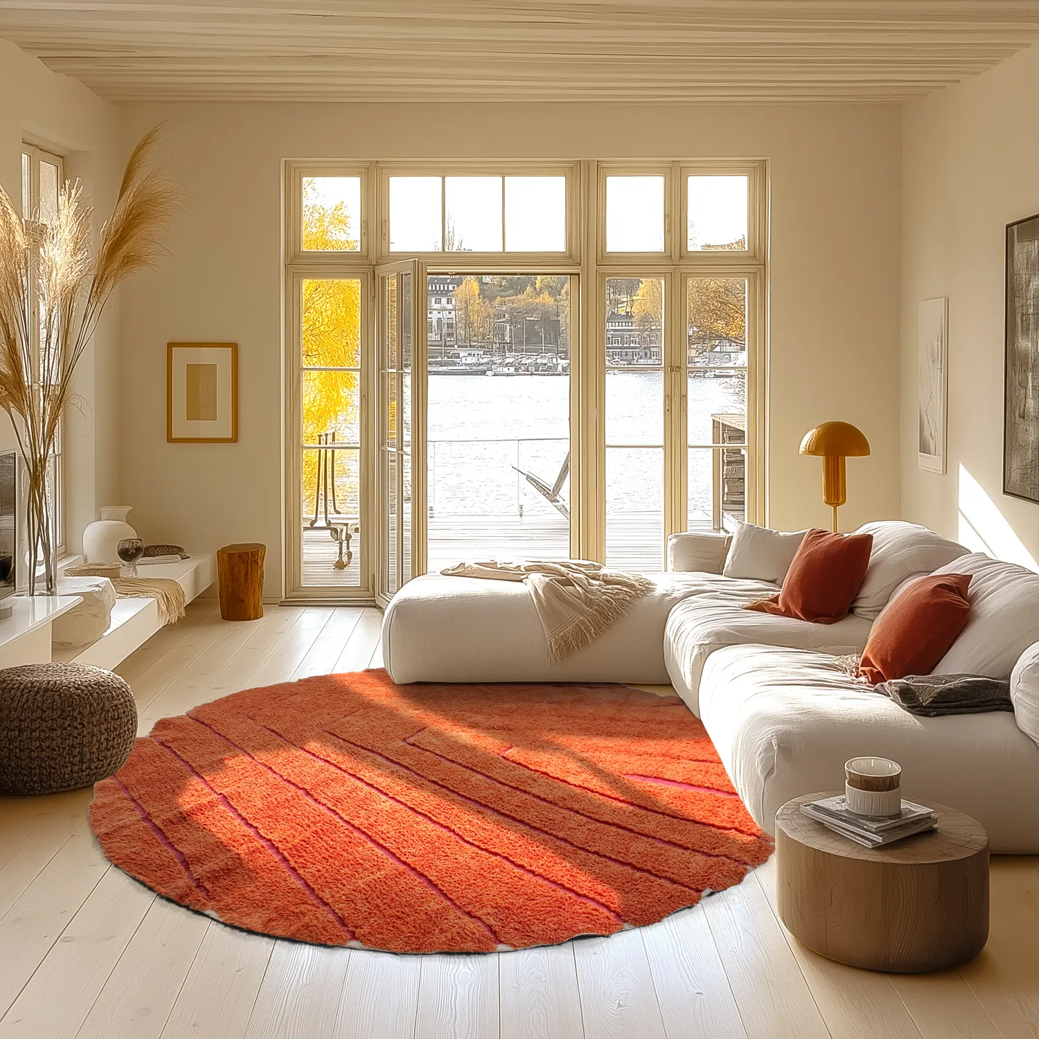 Rund Teppich - Sivia Natural Cotton Shaggy (rot/orange)