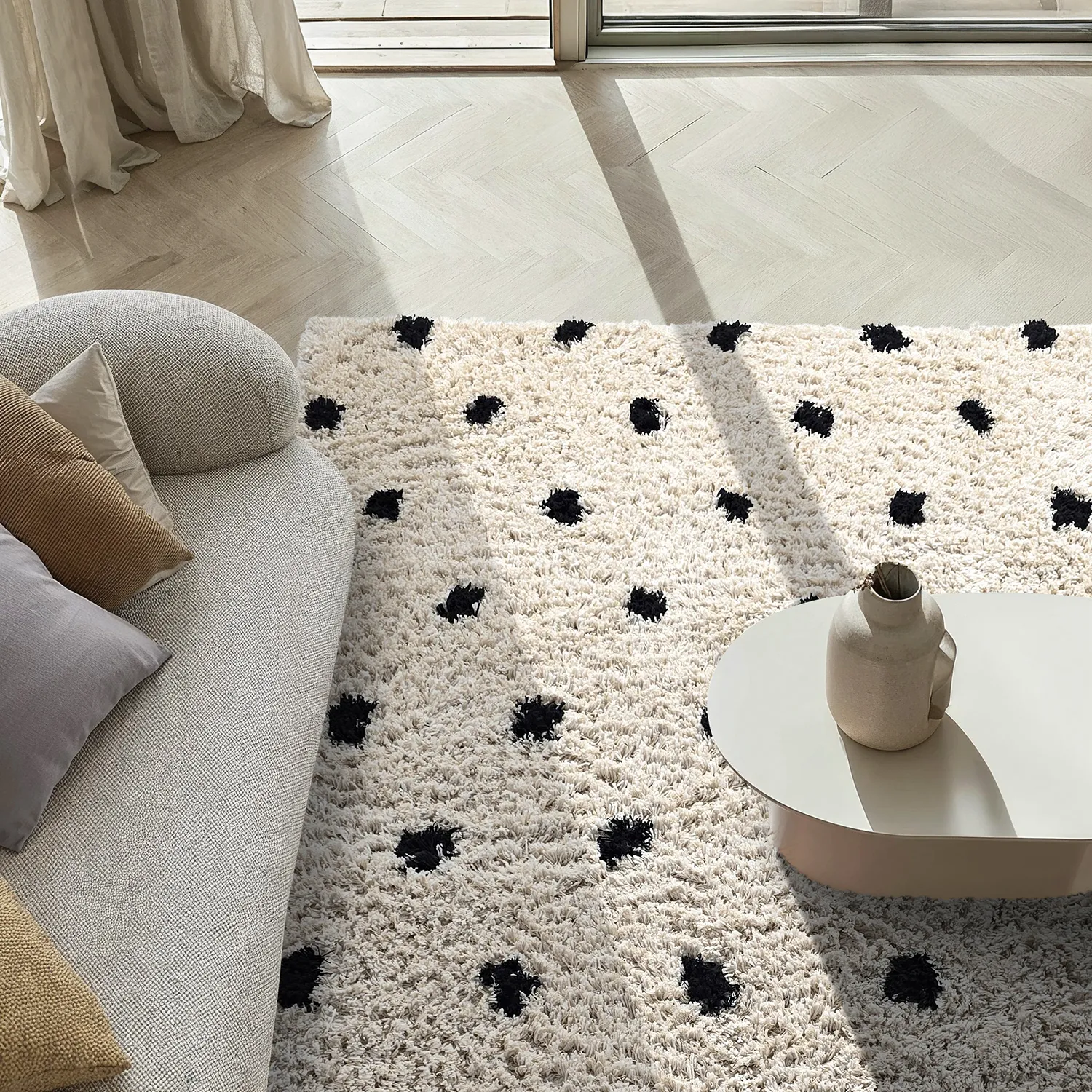 Hochflorteppiche - Soria Natural Cotton Shaggy (offwhite/schwarz)