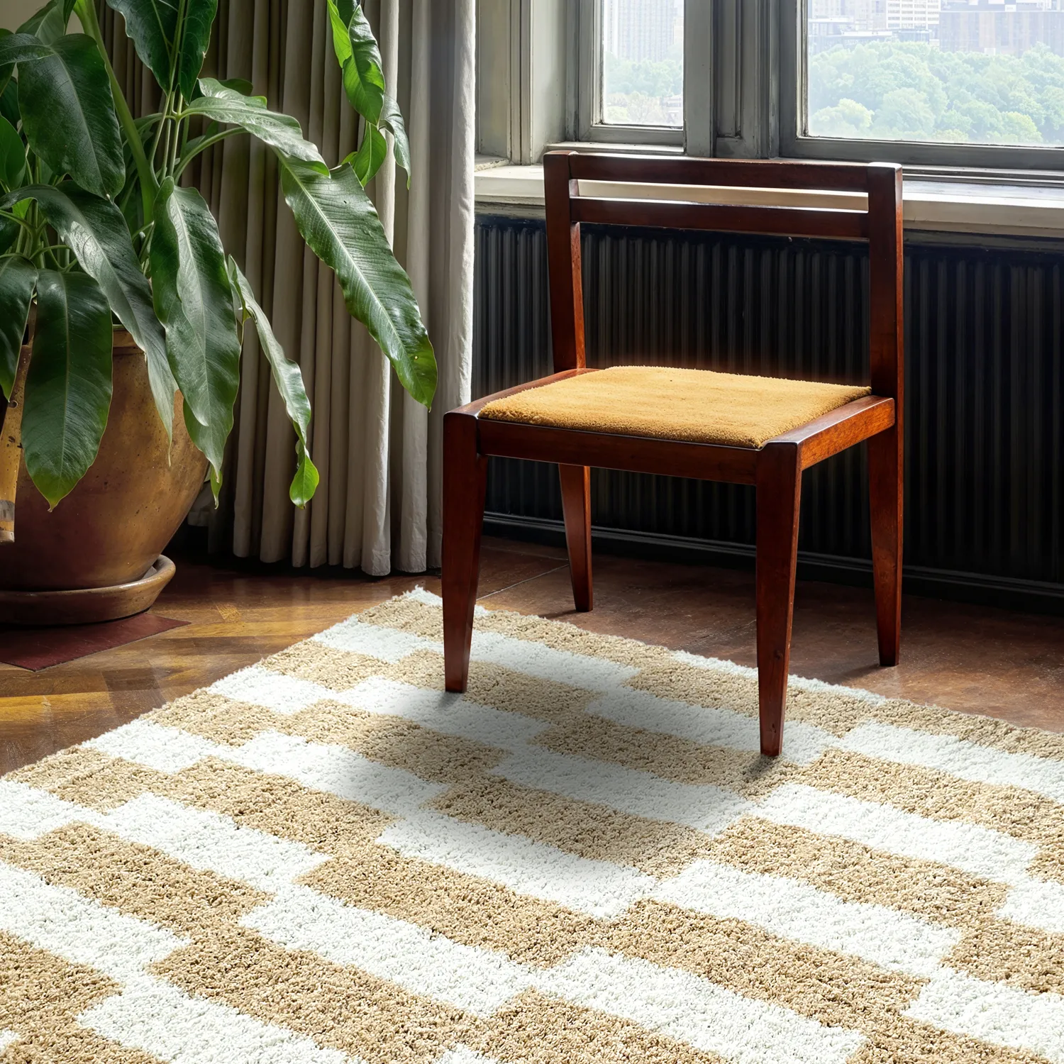 Hochflorteppiche - Tamri (beige/weiß)