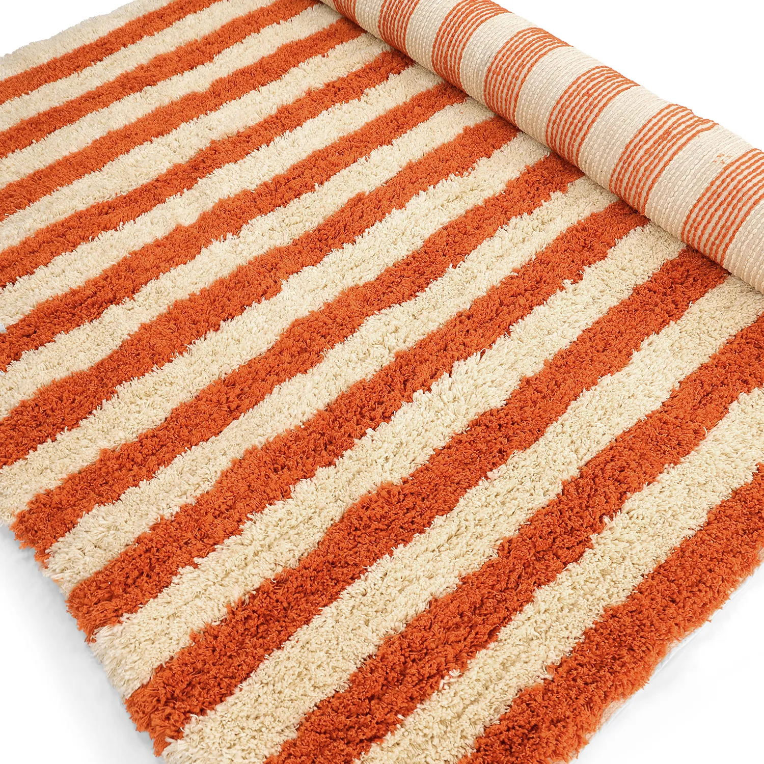Hochflorteppiche - Thira Stripe Cotton Shaggy (hellgelb/hellorange)