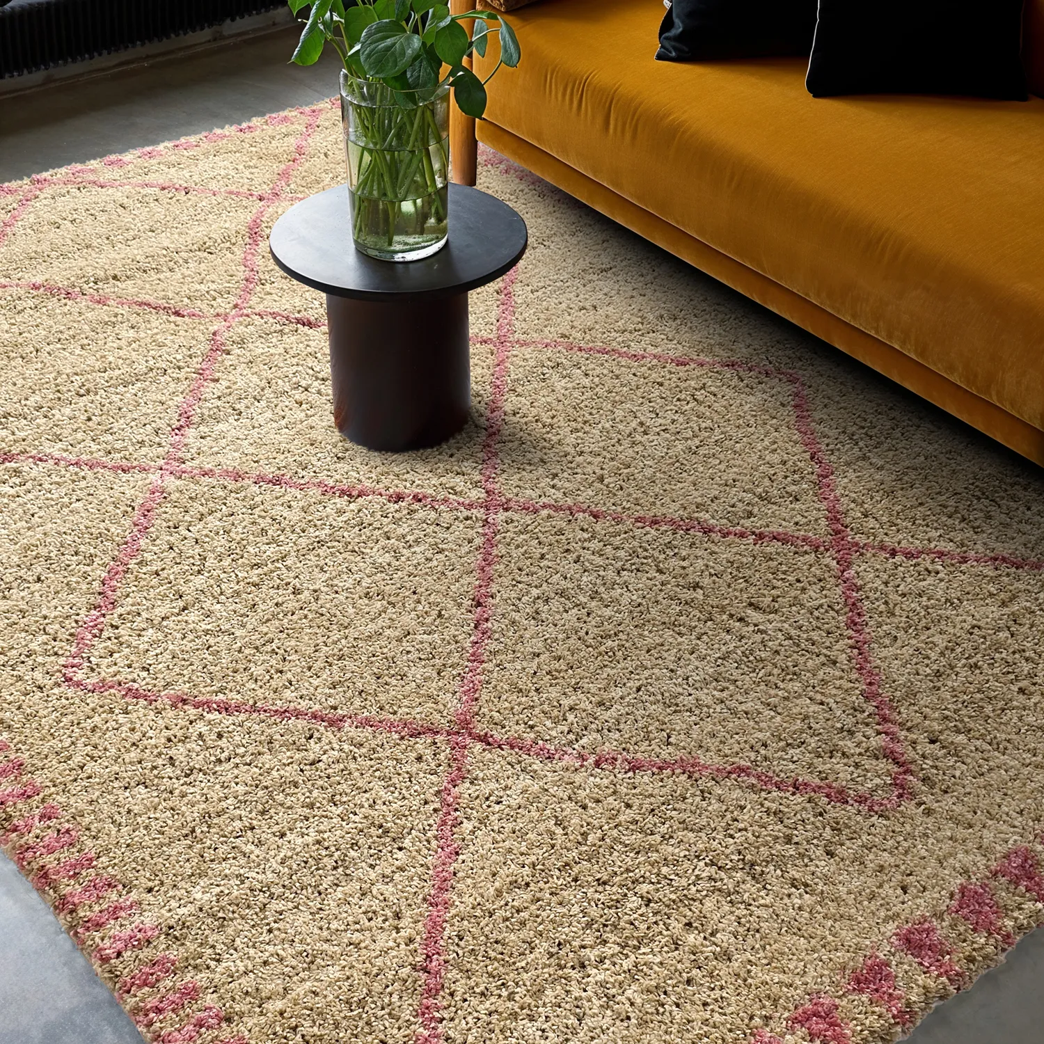 Tapis à poils longs - Tiznit (beige/rose)