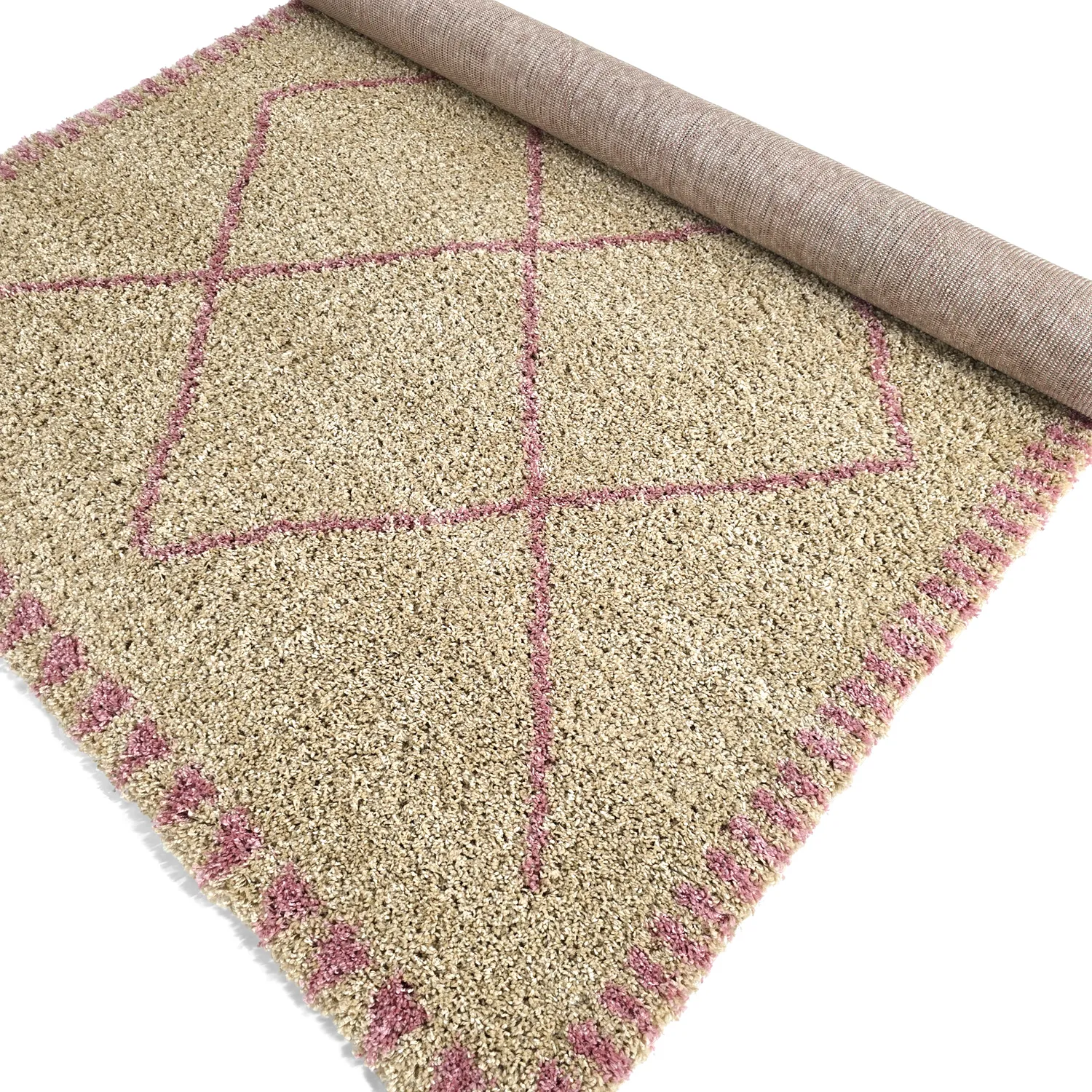 Tapis à poils longs - Tiznit (beige/rose)