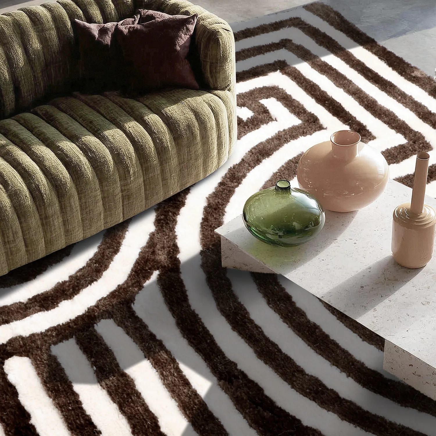 Tapis shaggy - Volos (crème/marron)