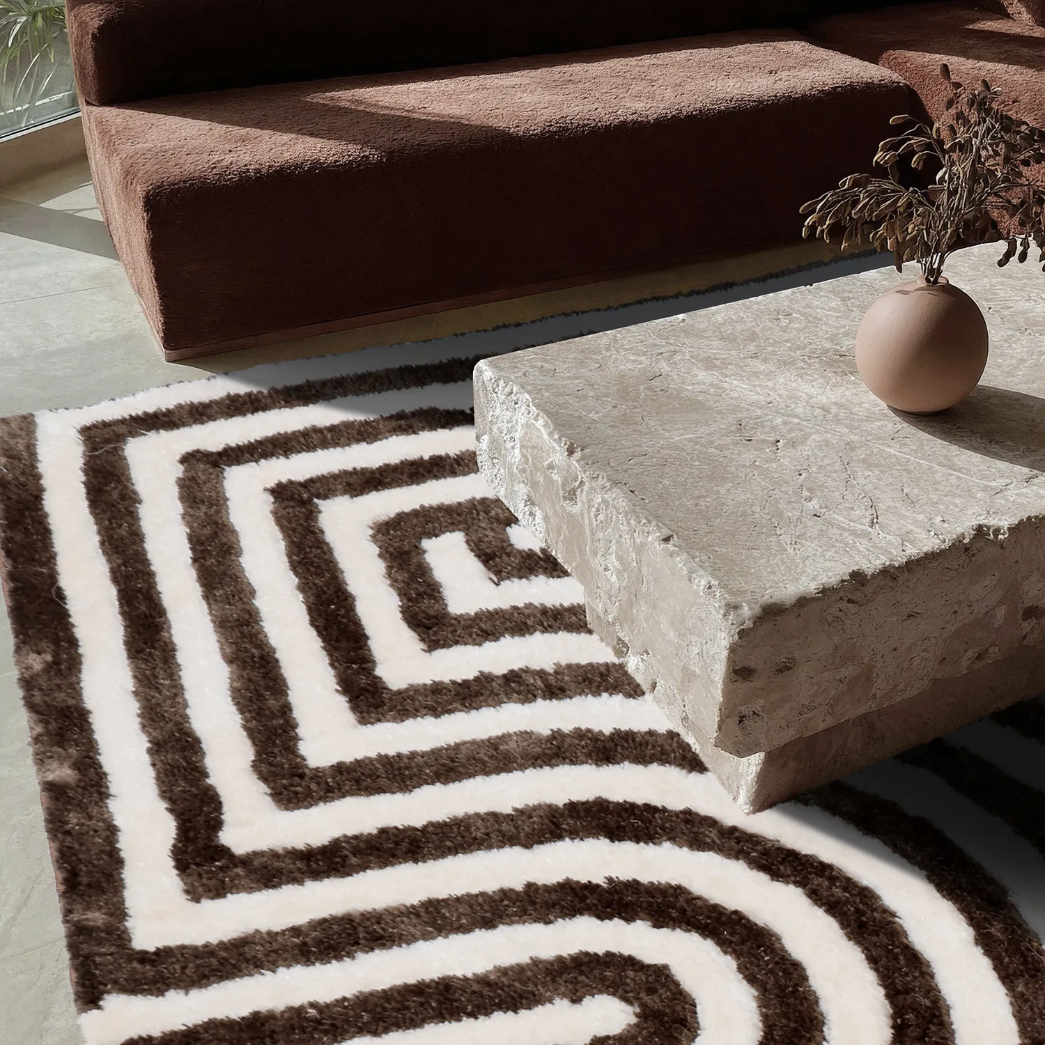 Tapis shaggy - Volos (crème/marron)