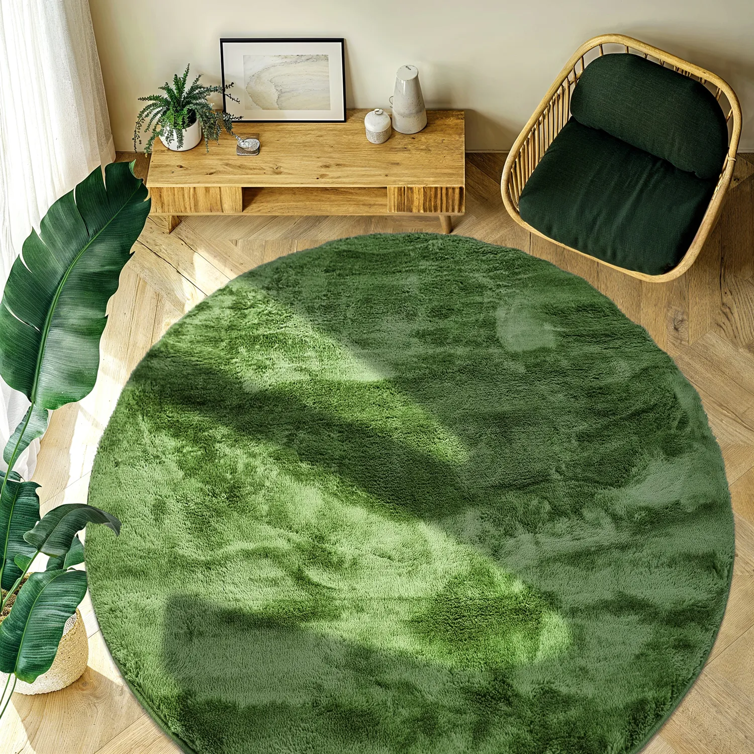 Tapis ronds - Aranga Super Soft Fur (vert olive)