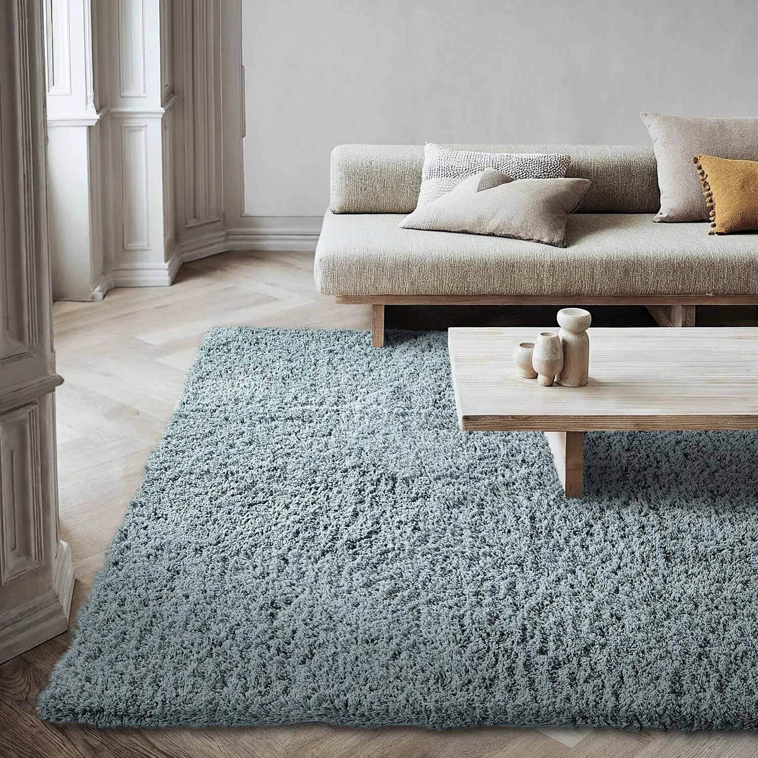 Hochflorteppiche - Combarro Solid Cotton Shaggy (hellblau)