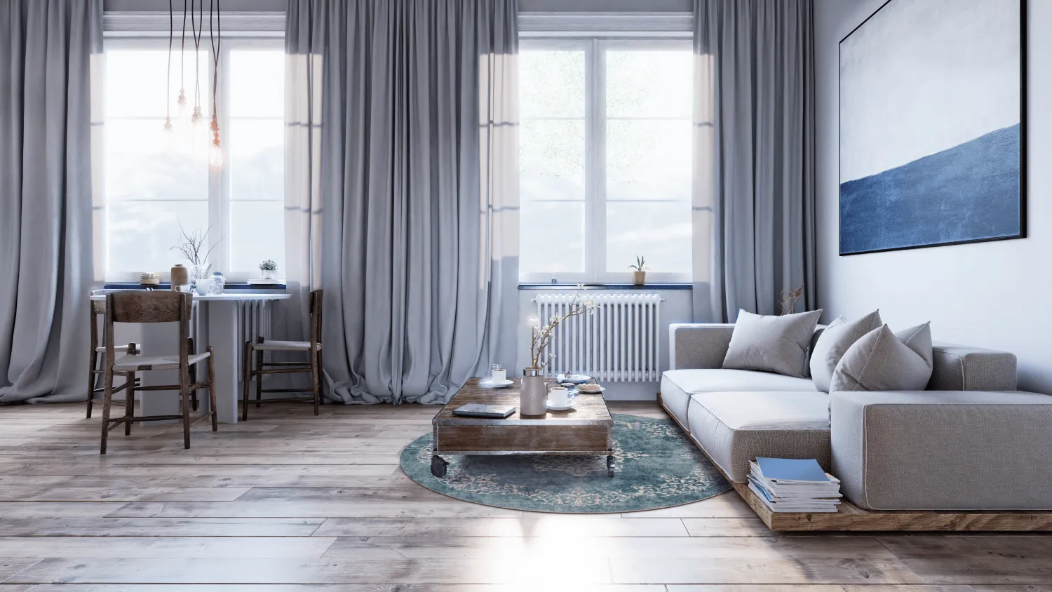 Rund Teppich - Santi (blau/beige)