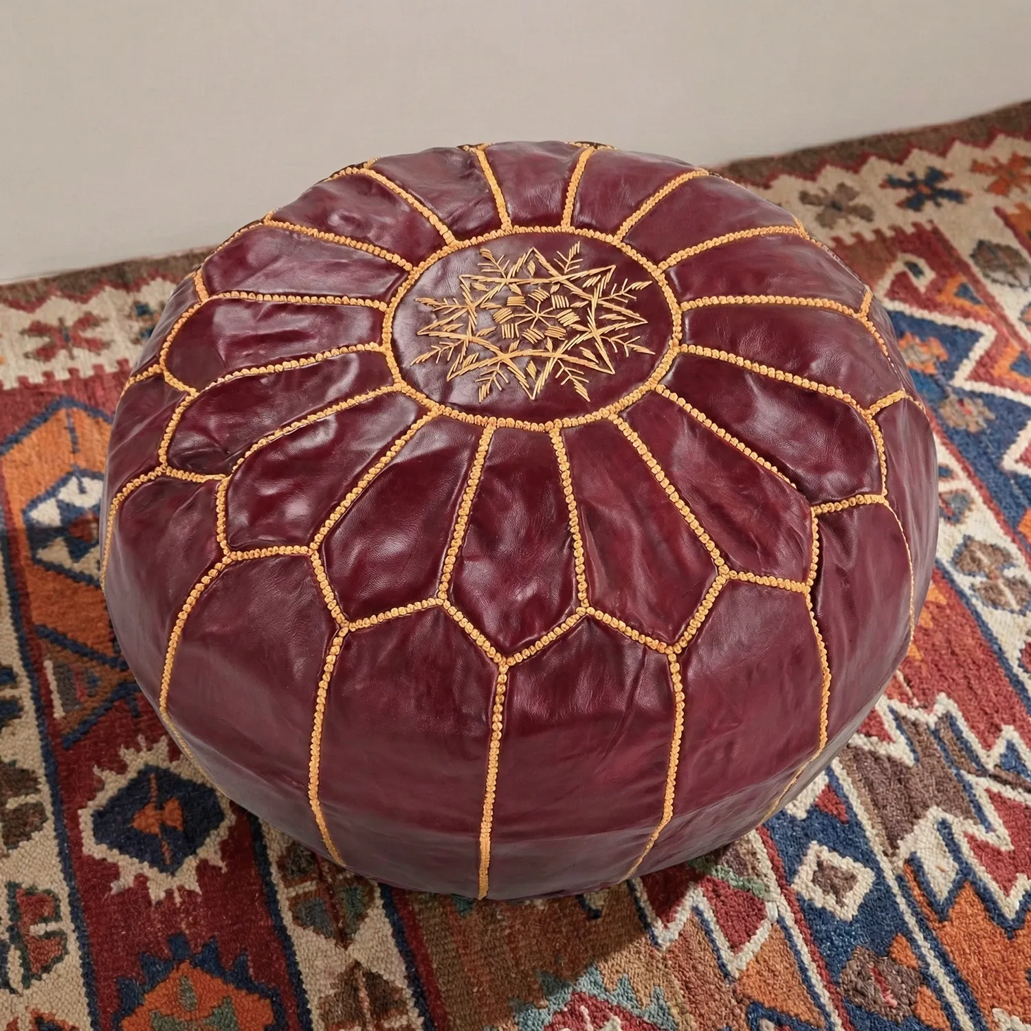 Sitzpoufs - Marokkanischer Leder-Pouf (burgund)