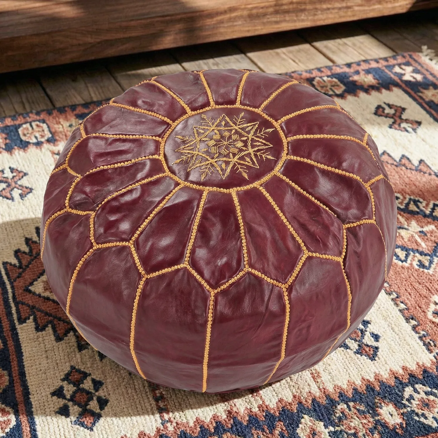Sitzpoufs - Marokkanischer Leder-Pouf (burgund)