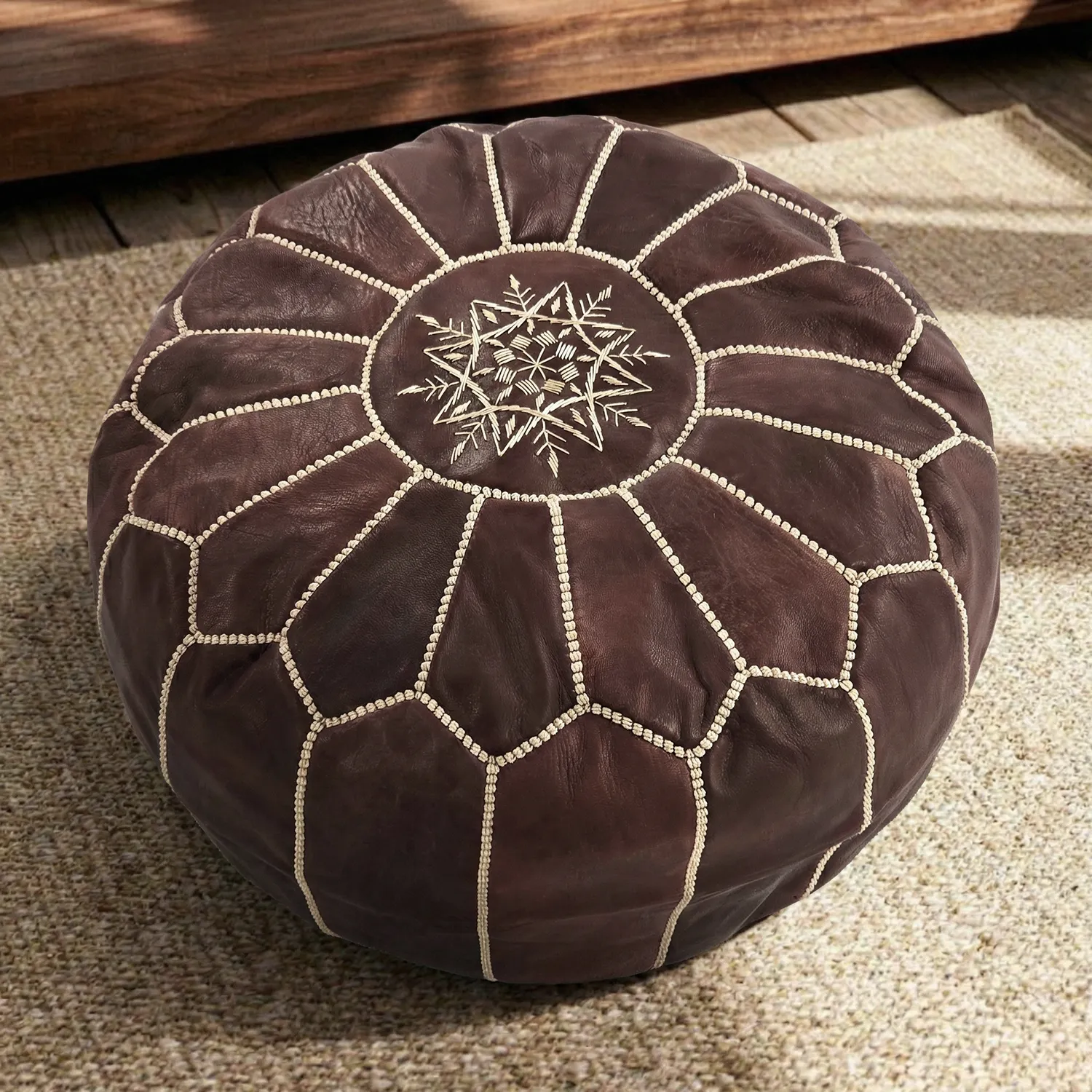 Sitzpoufs - Marokkanischer Leder-Pouf (dunkelbraun)