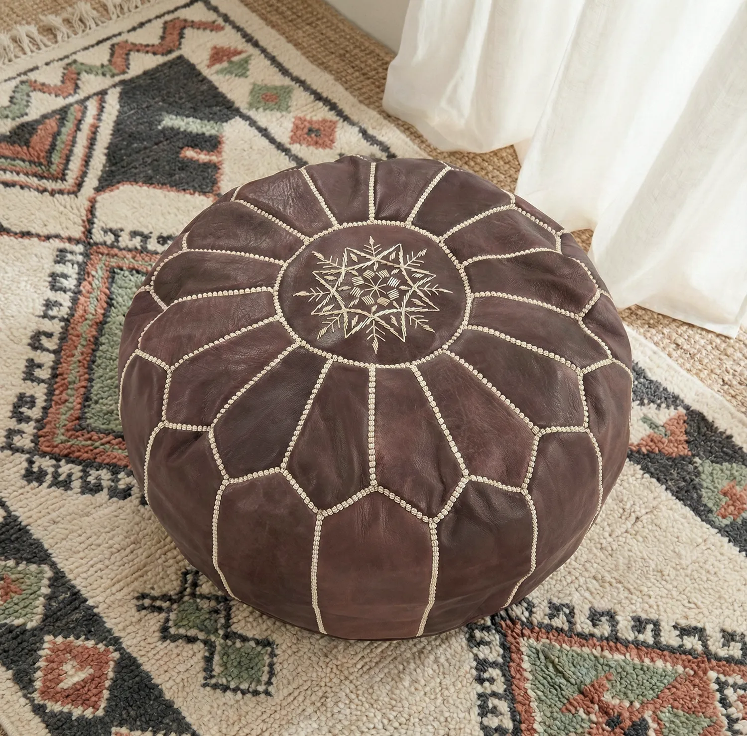 Sitzpoufs - Marokkanischer Leder-Pouf (dunkelbraun)