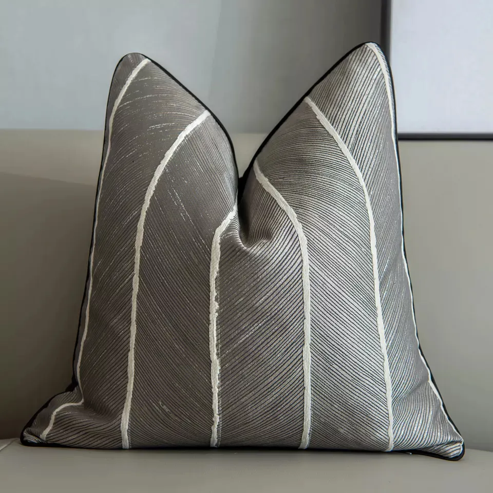 Housse de coussin - Striped Design 45 x 45 cm (gris/blanc)