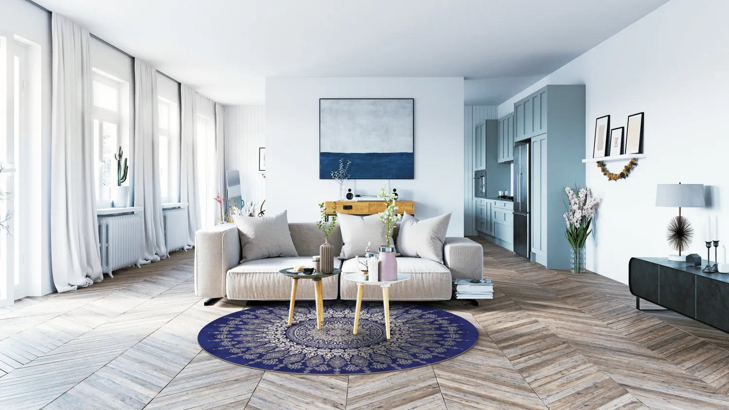 Rund Teppich - Sandrigo (blau/beige)