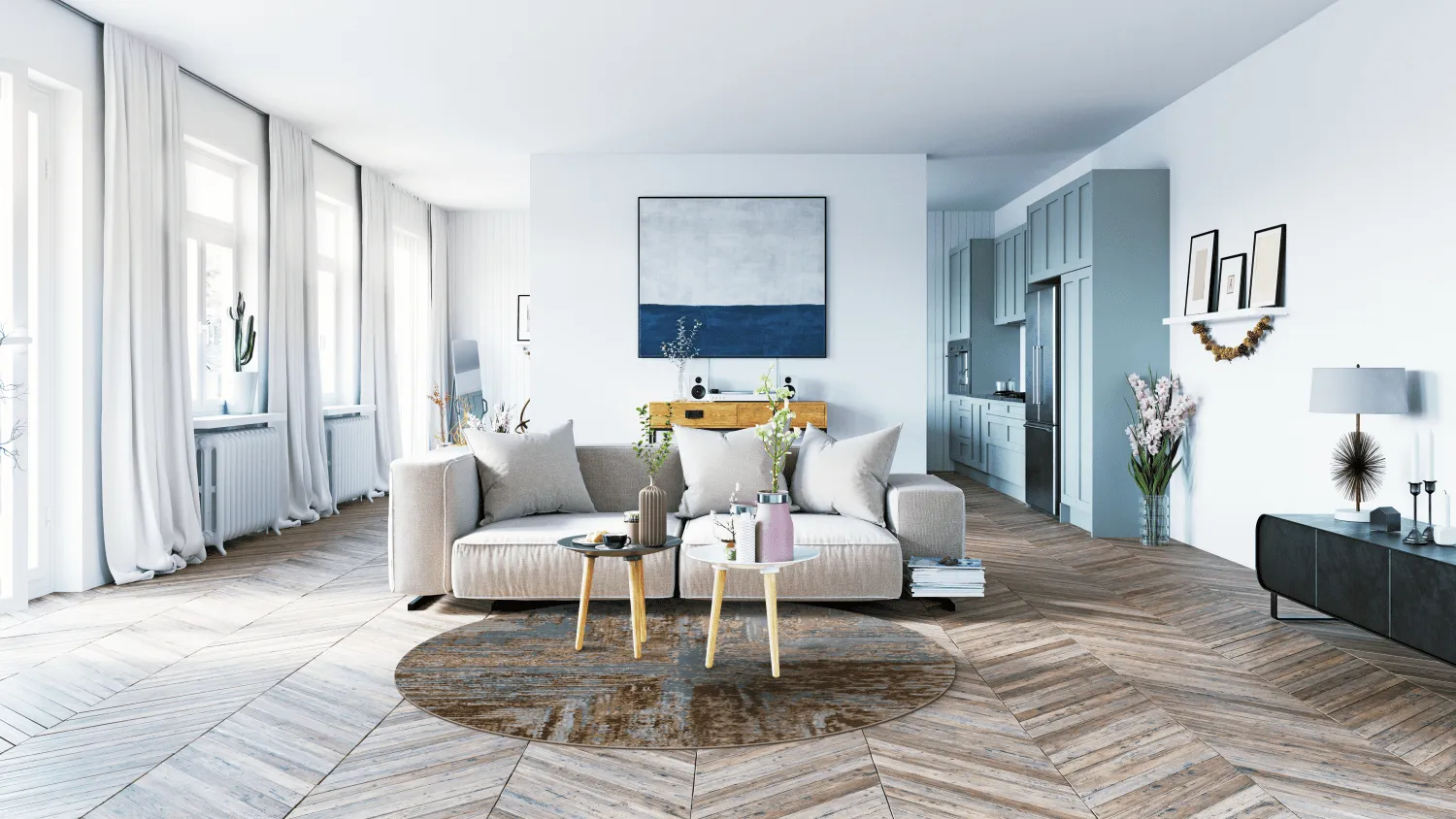 Rund Teppich - Tizzano (blau/bunt)