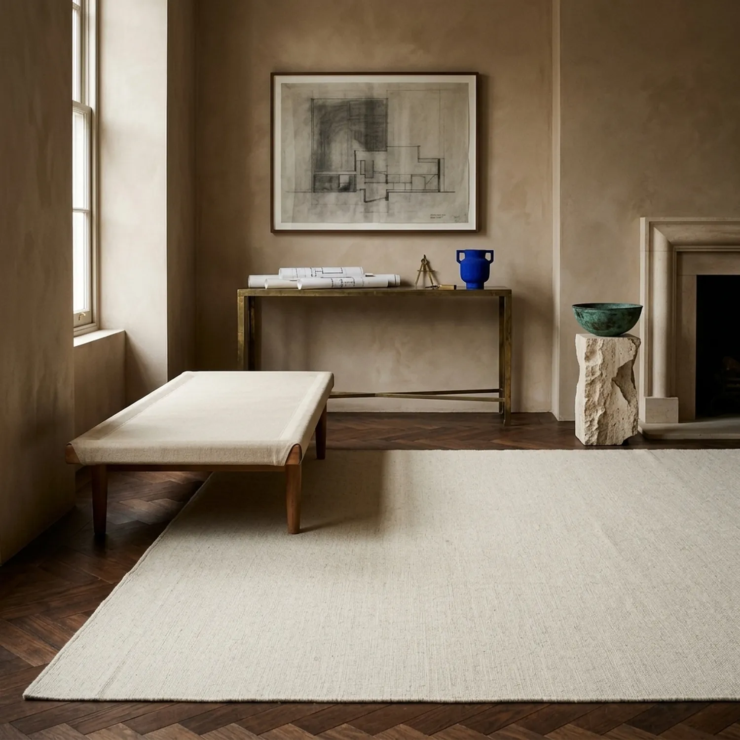 Wollteppich - Charonne Flat Handloom Wool Premium (creme)