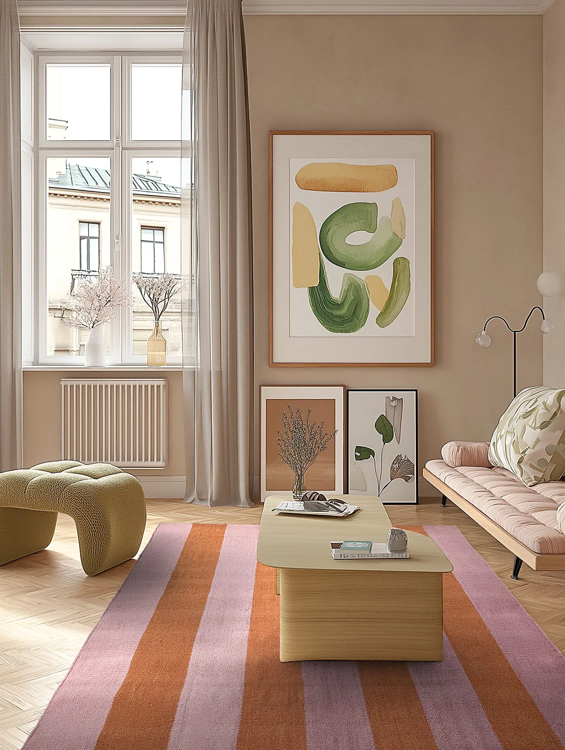 Tapis en laine - Garine (orange/rose)