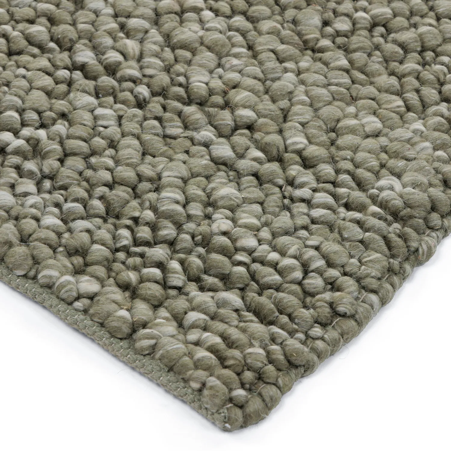 Wollteppich - Sala Irregular Wool Bubble (moosgrün/weiße melange)