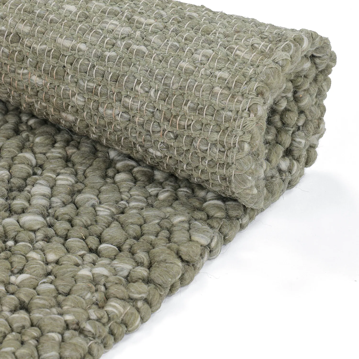 Wollteppich - Sala Irregular Wool Bubble (moosgrün/weiße melange)