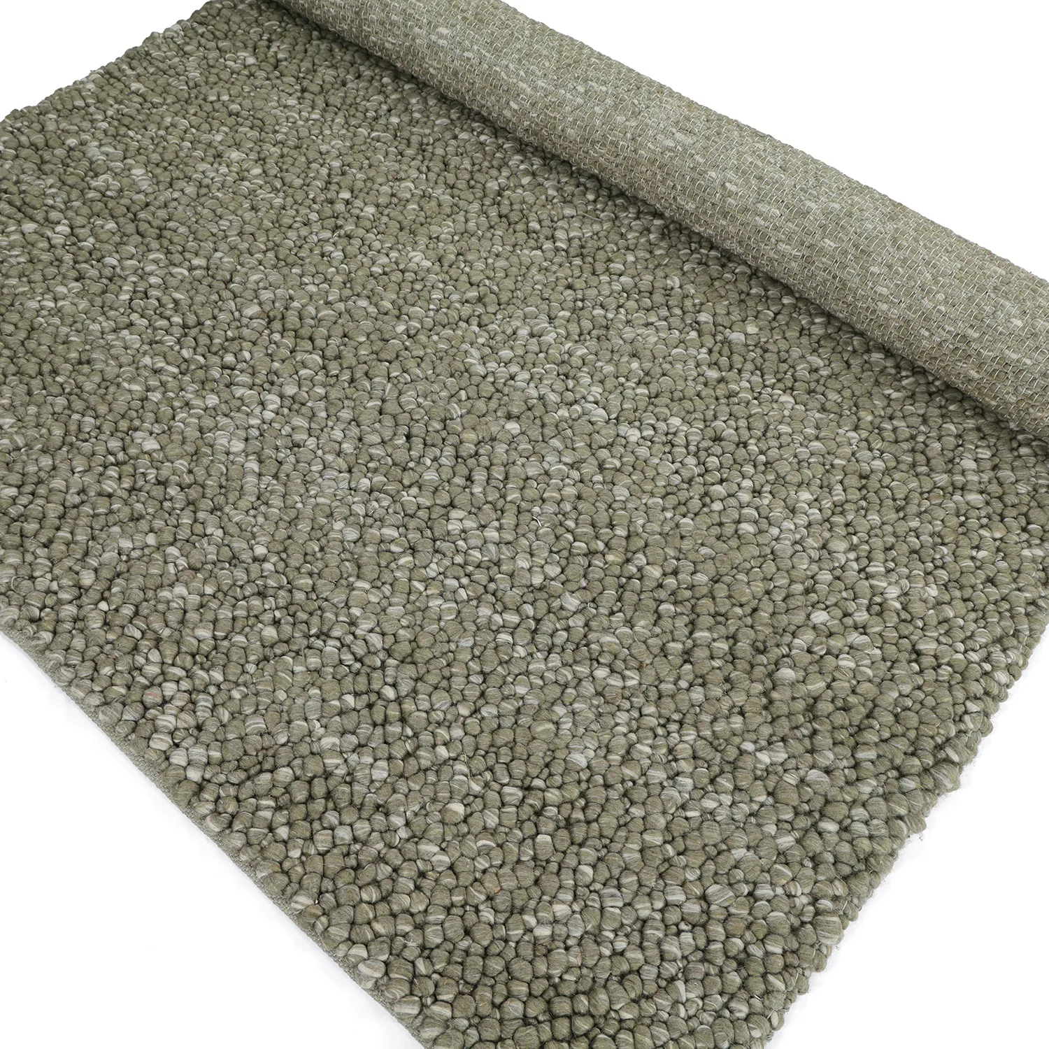 Wollteppich - Sala Irregular Wool Bubble (moosgrün/weiße melange)