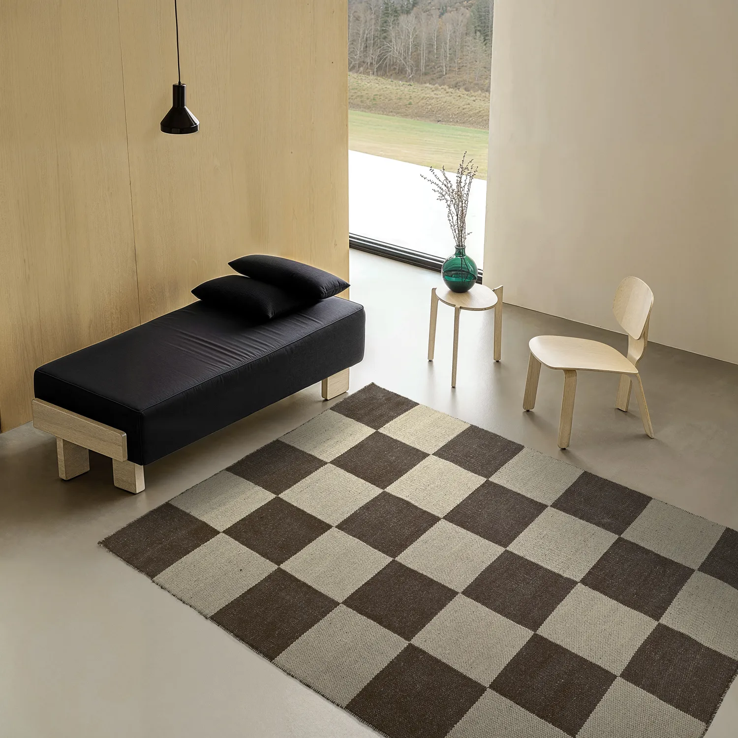 Wollteppich - Scacco (schwarz/beige)