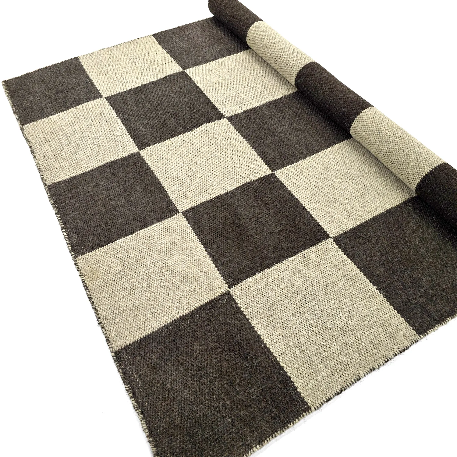 Wollteppich - Scacco (schwarz/beige)