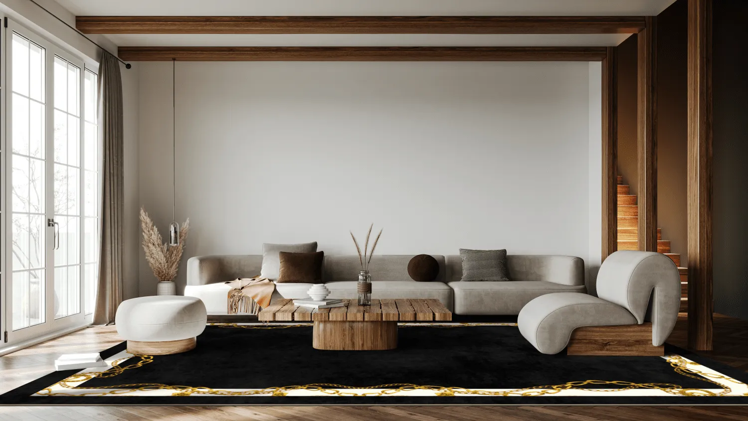 Wilton-Teppich - Vilia (schwarz/weiß/gold)