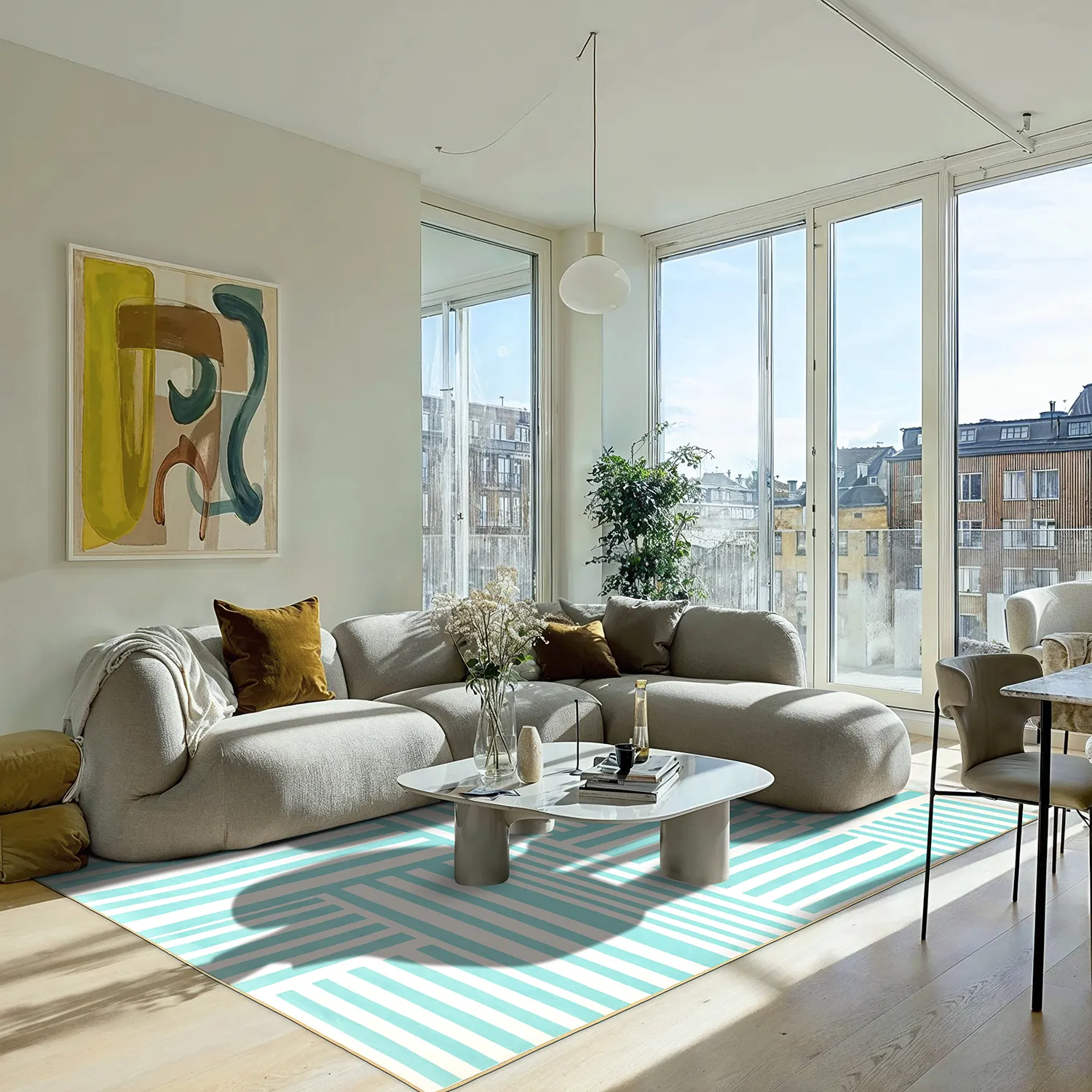 Wilton-Teppich - Joma (türkis/weiß)