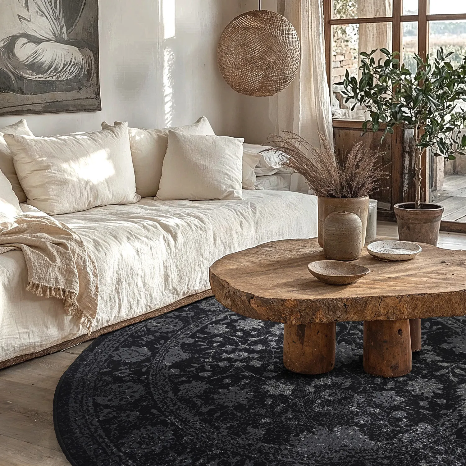 Rund Teppich - Peking Majestic (schwarz)