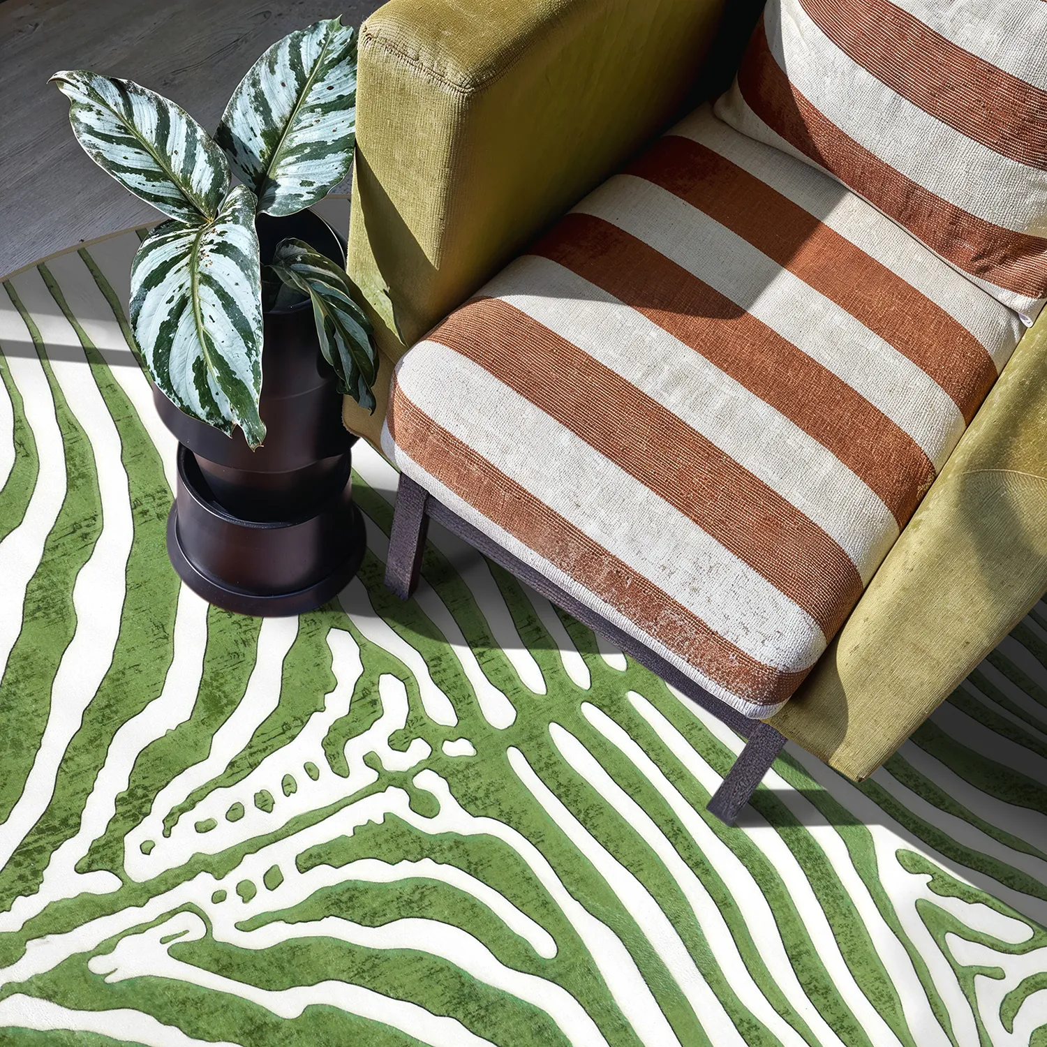 Rund Teppich - Zebra (grün)